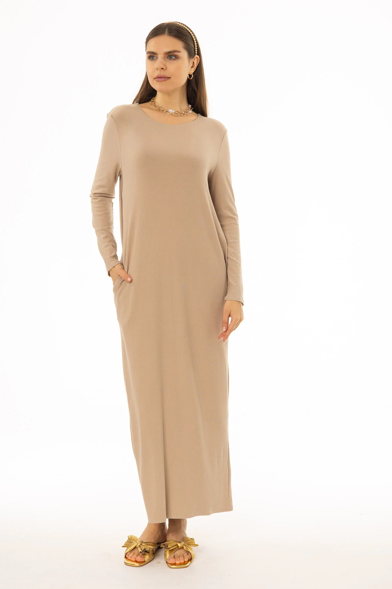 Tan Basic Pocket Maxi Dress - Image 5