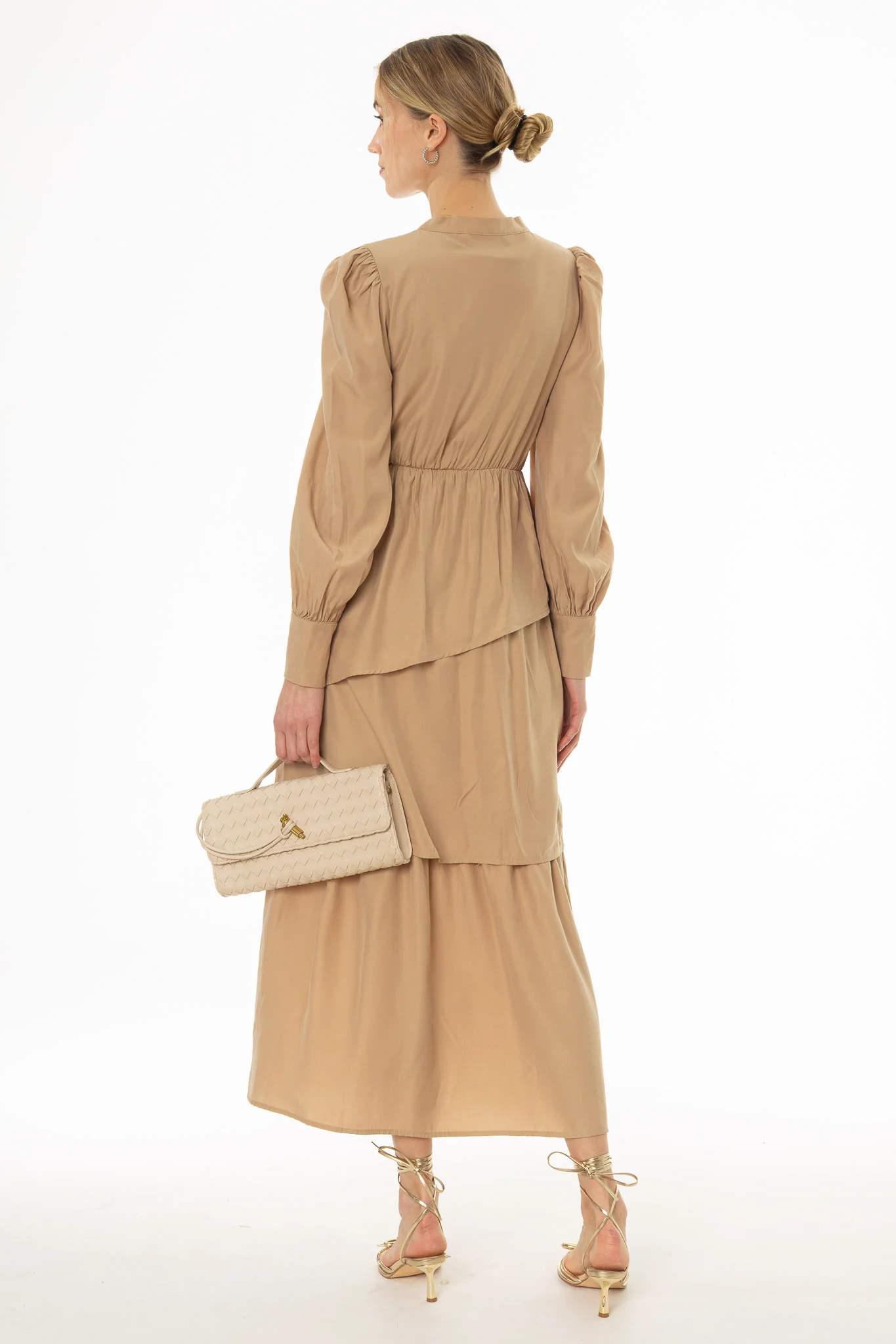 Tan Button Ruffle Maxi Dress - Image 4