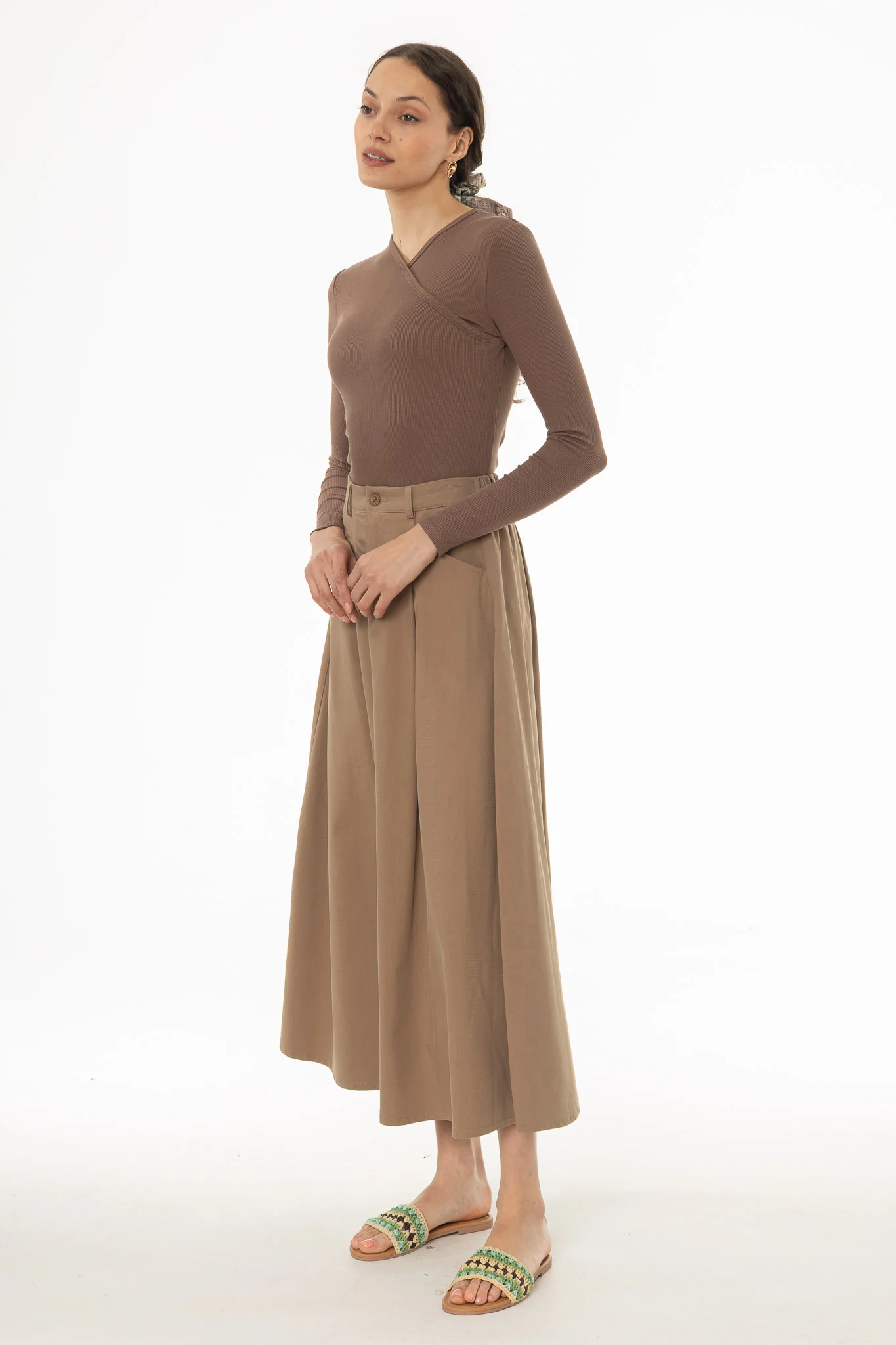 Tan Cargo Flare Maxi Skirt - Image 3