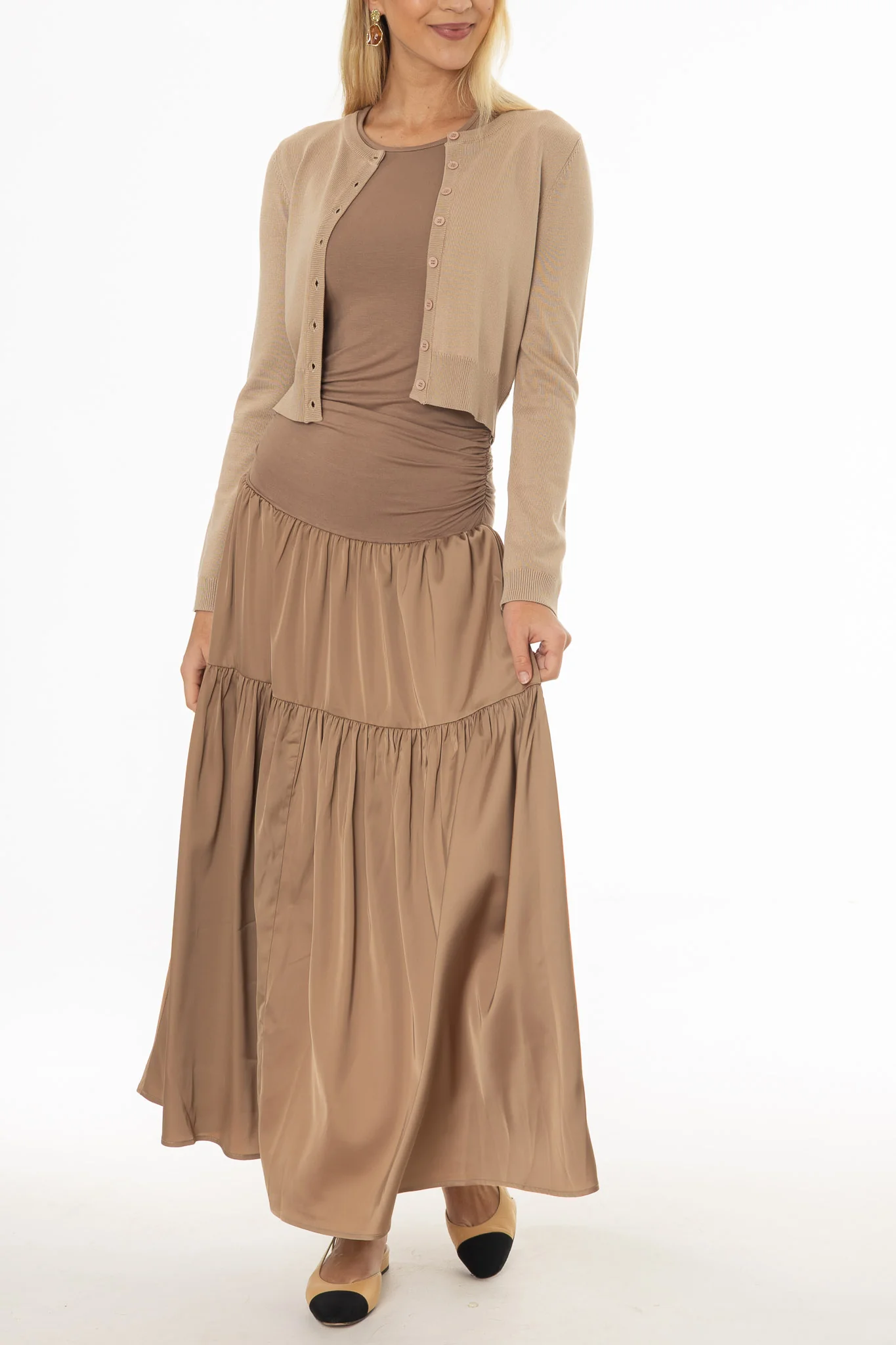 Tan Combo Tiered Maxi Dress - Image 2