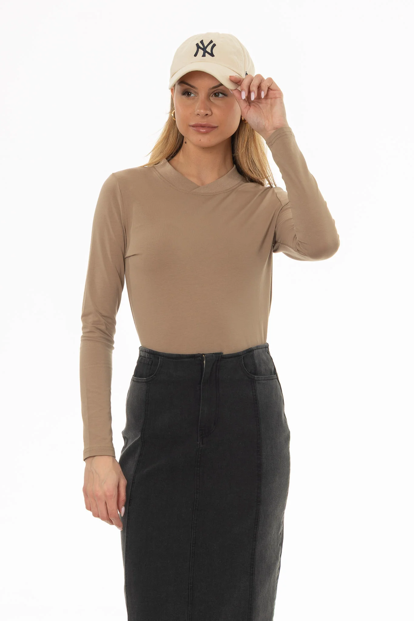 Tan Crossover Neck T-Shirt - Image 5