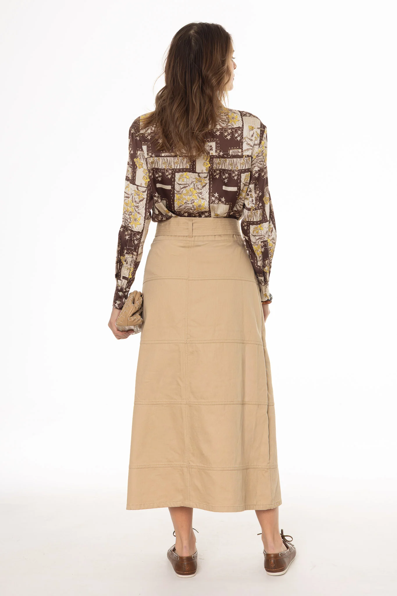 Tan Denim Belted A-Line Maxi Skirt - Image 4