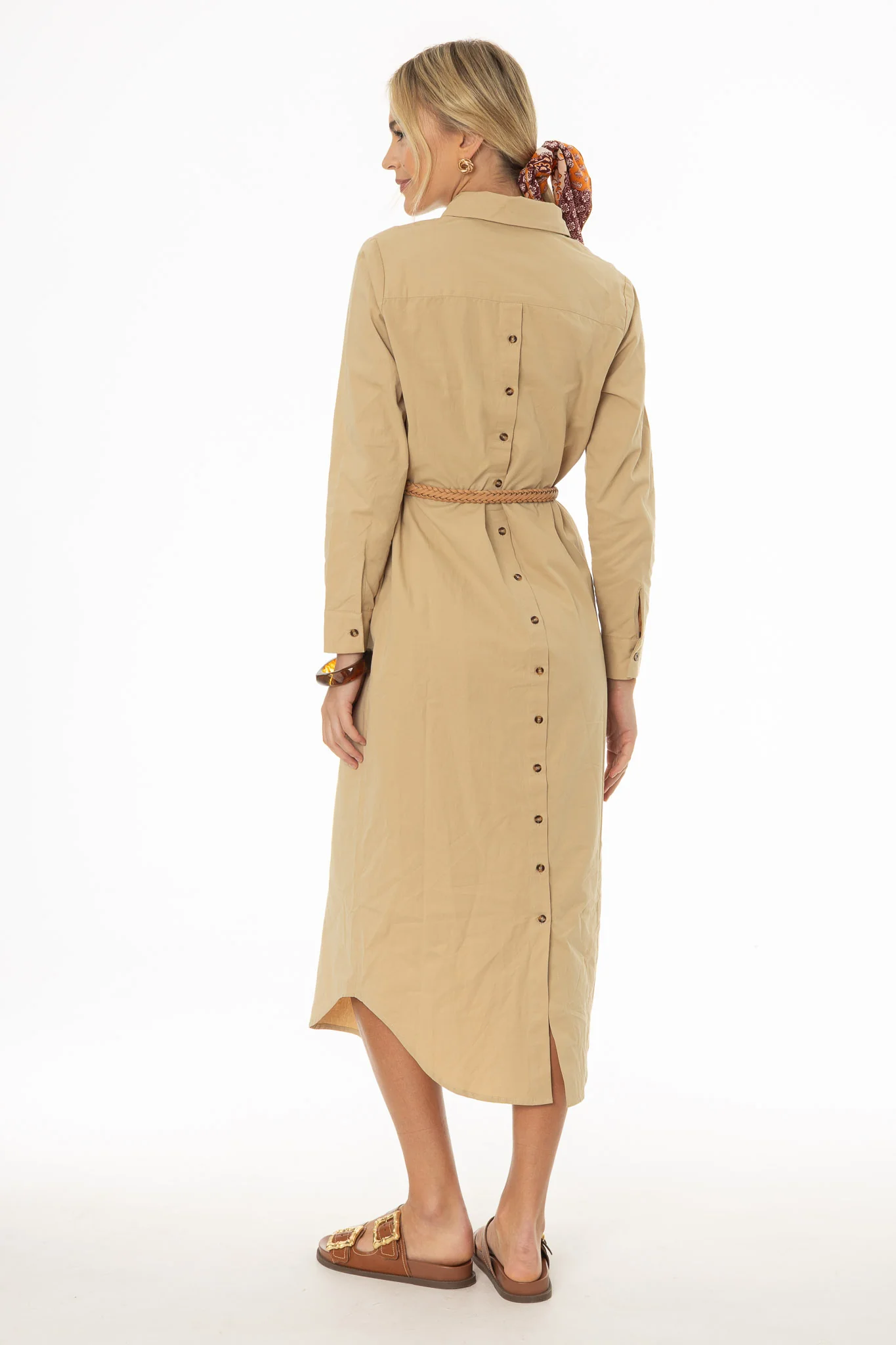 Tan Double Button Maxi Shirt Dress - Image 4