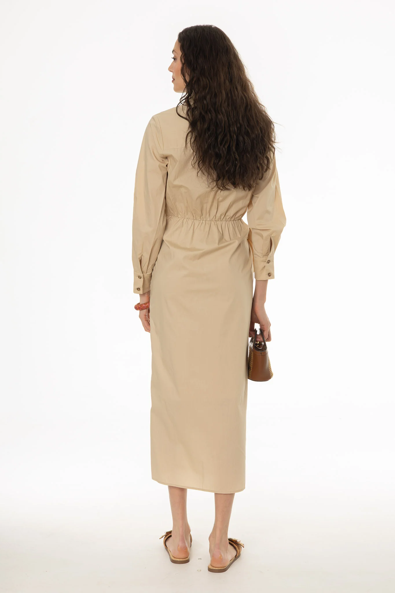 Tan Half Wrap Cotton Maxi Dress - Image 4