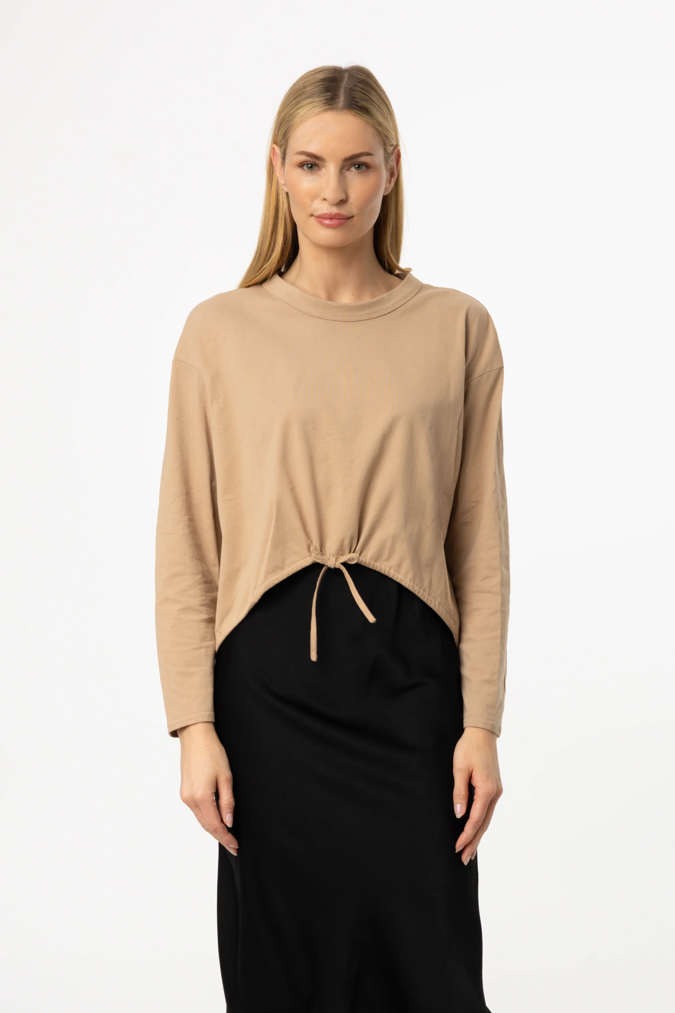 Tan High Low Drawstring Tee - Image 4