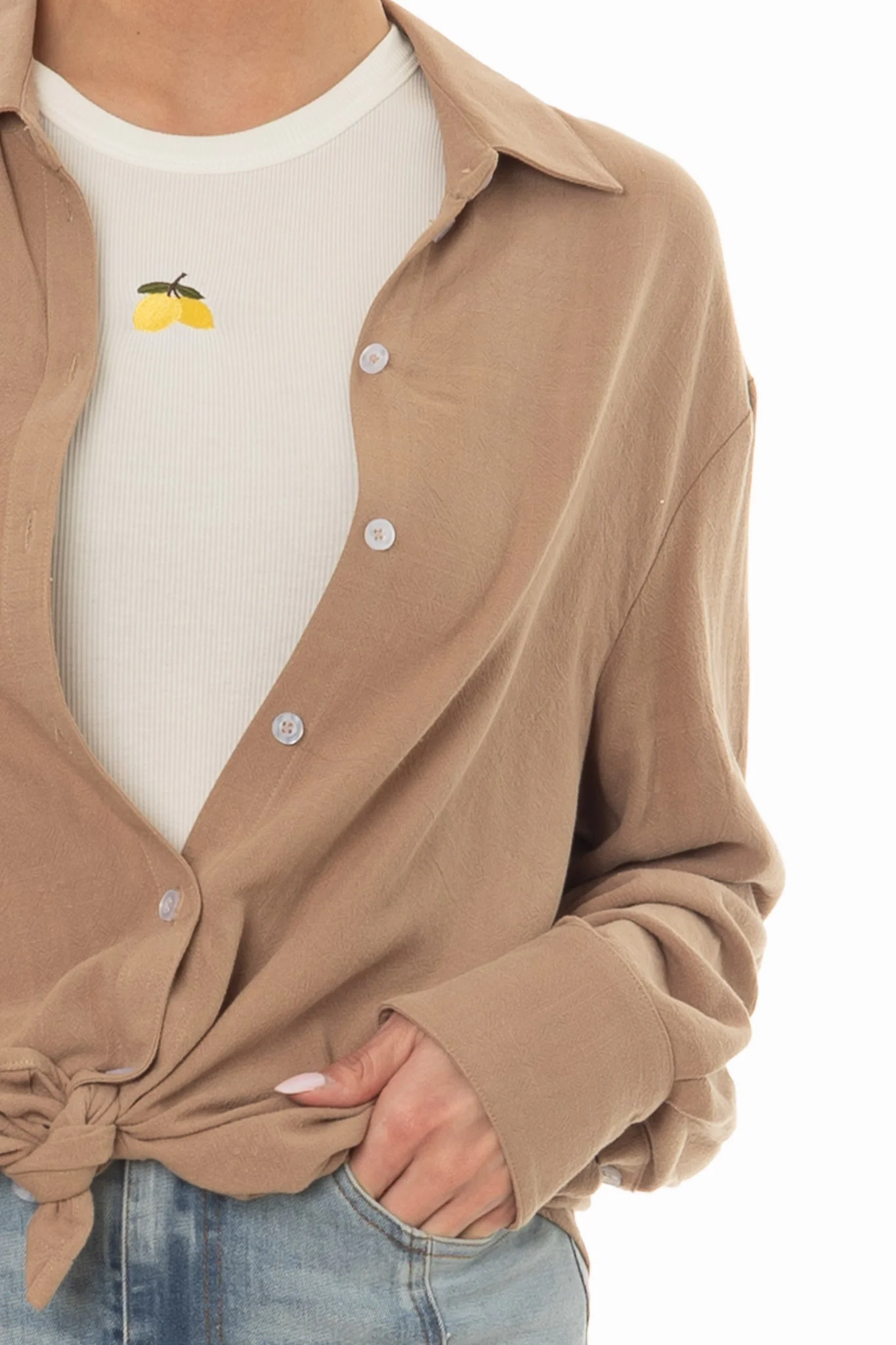 Tan Linen Feel Blouse - Image 2