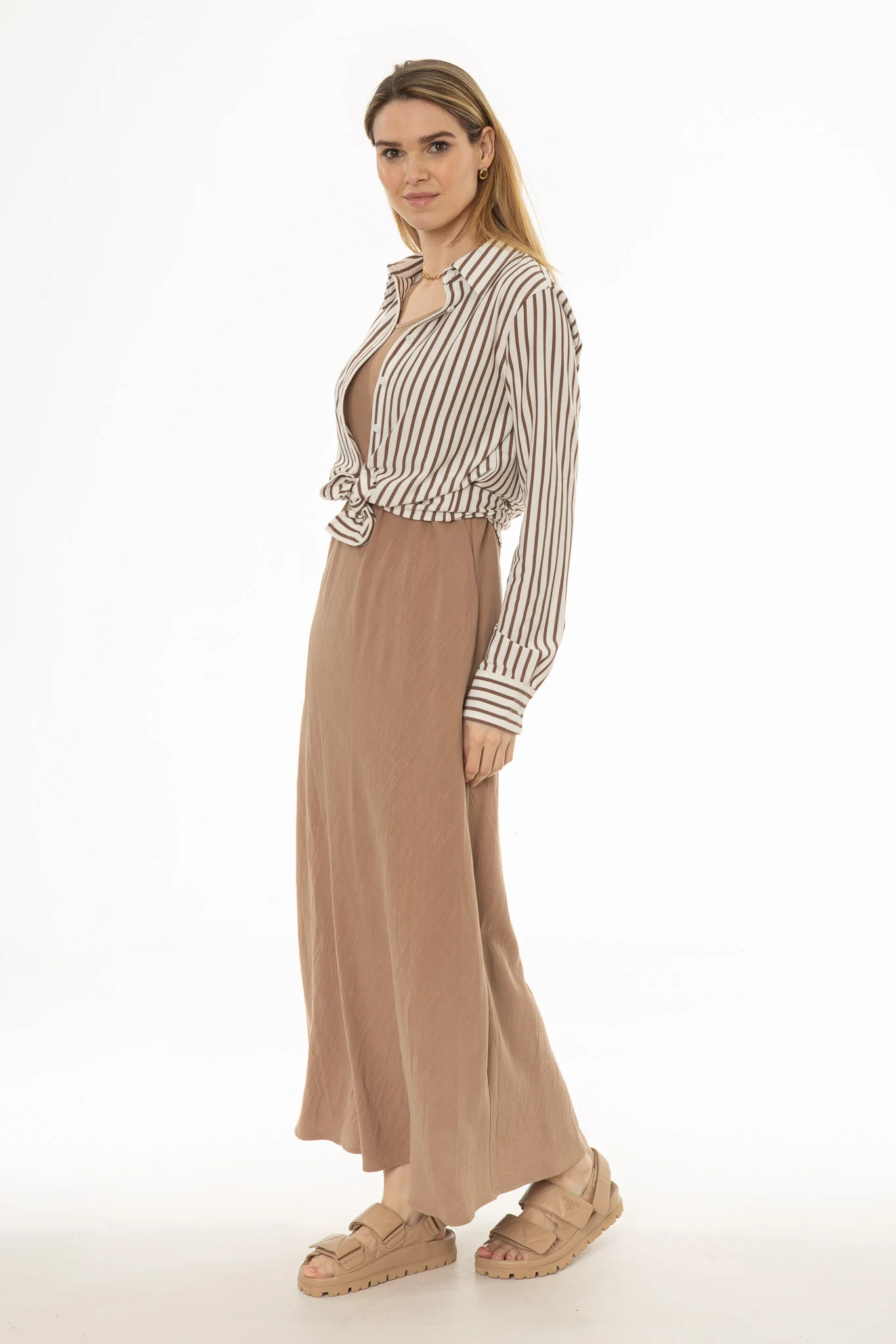 Tan Linen Feel Slip Dress - Image 3