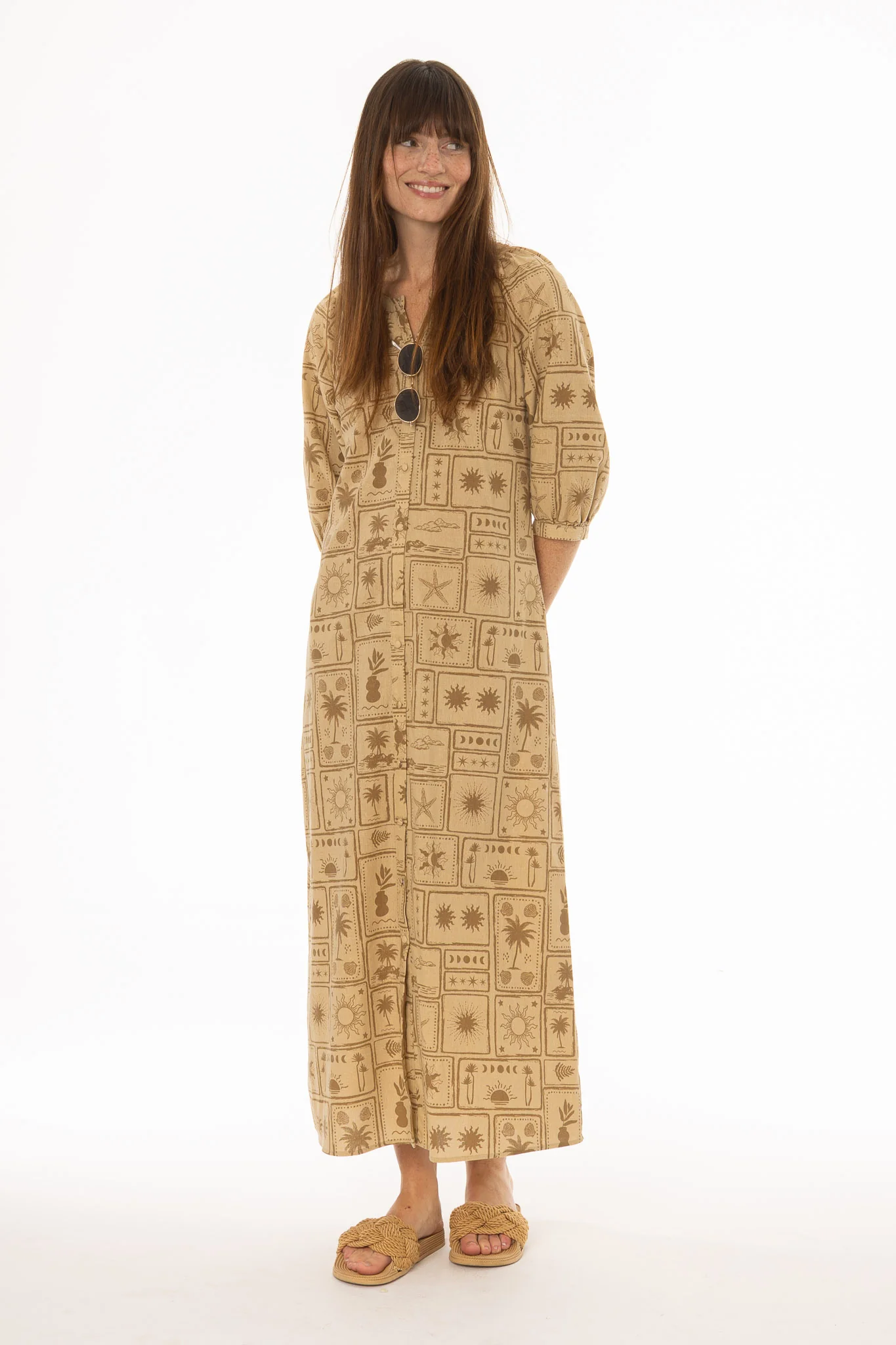 Tan Printed Button Down Maxi Dress - Image 2