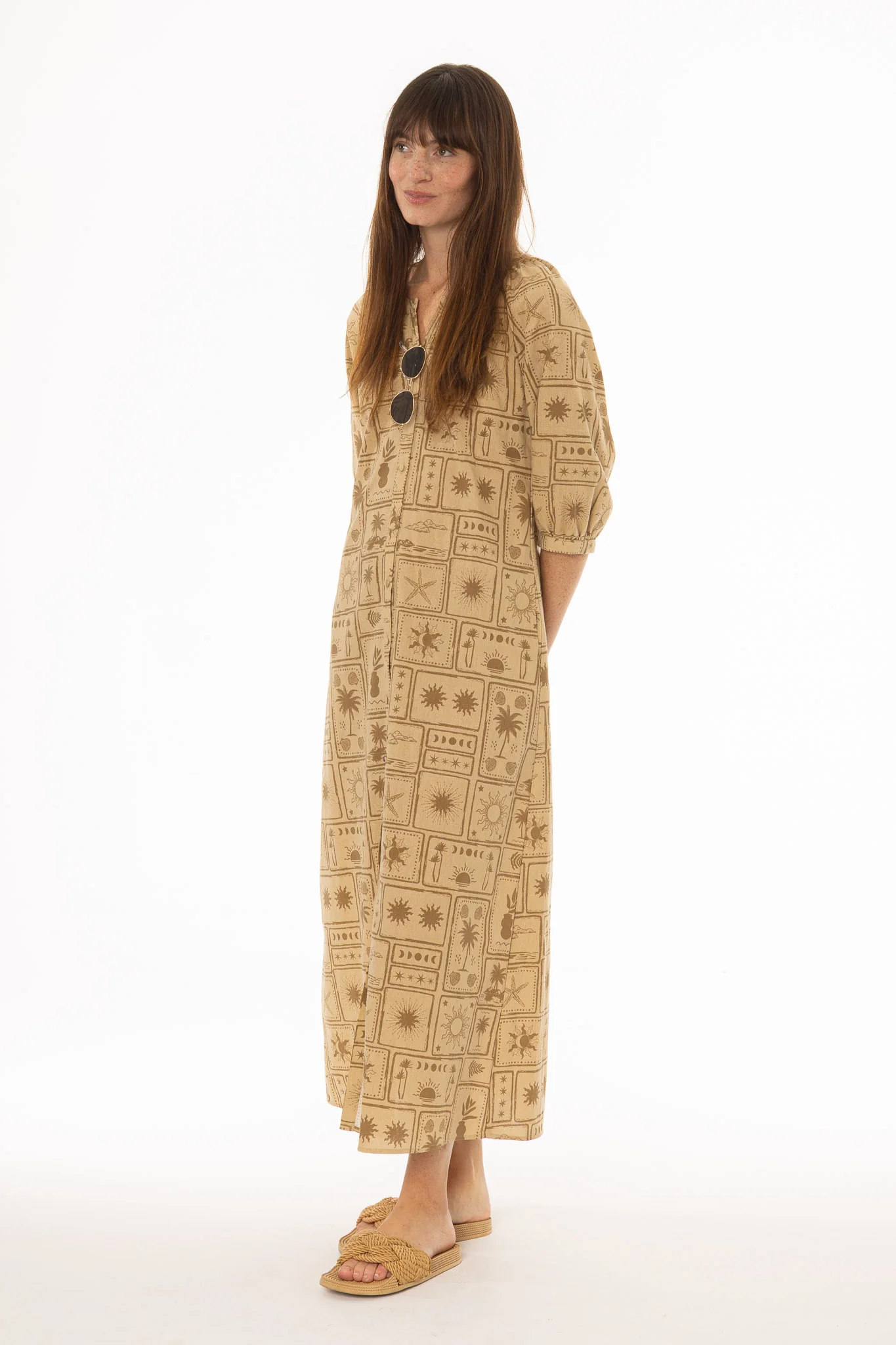 Tan Printed Button Down Maxi Dress - Image 3