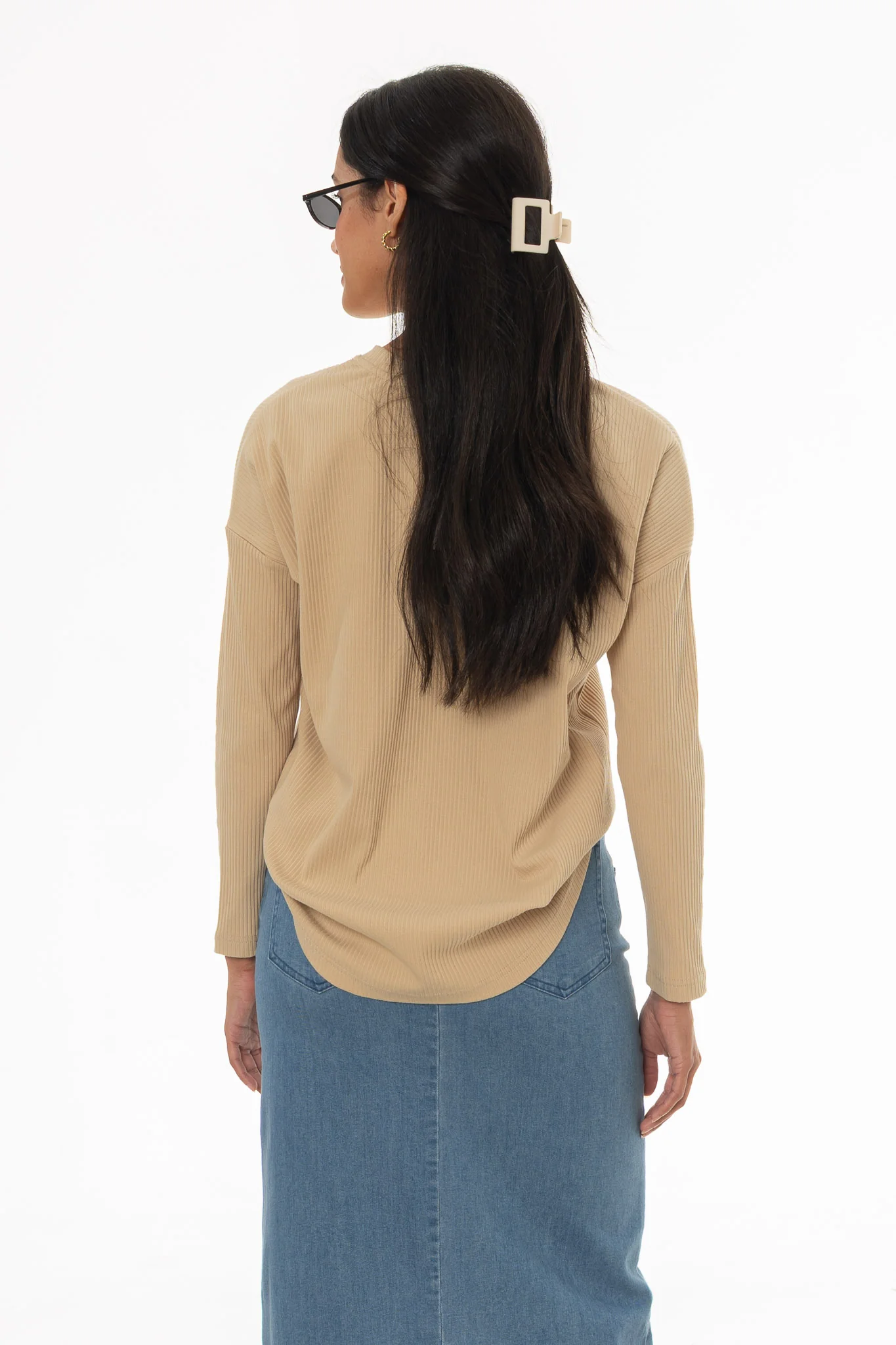 Tan Ribbed Dolman Sleeve T-Shirt - Image 4