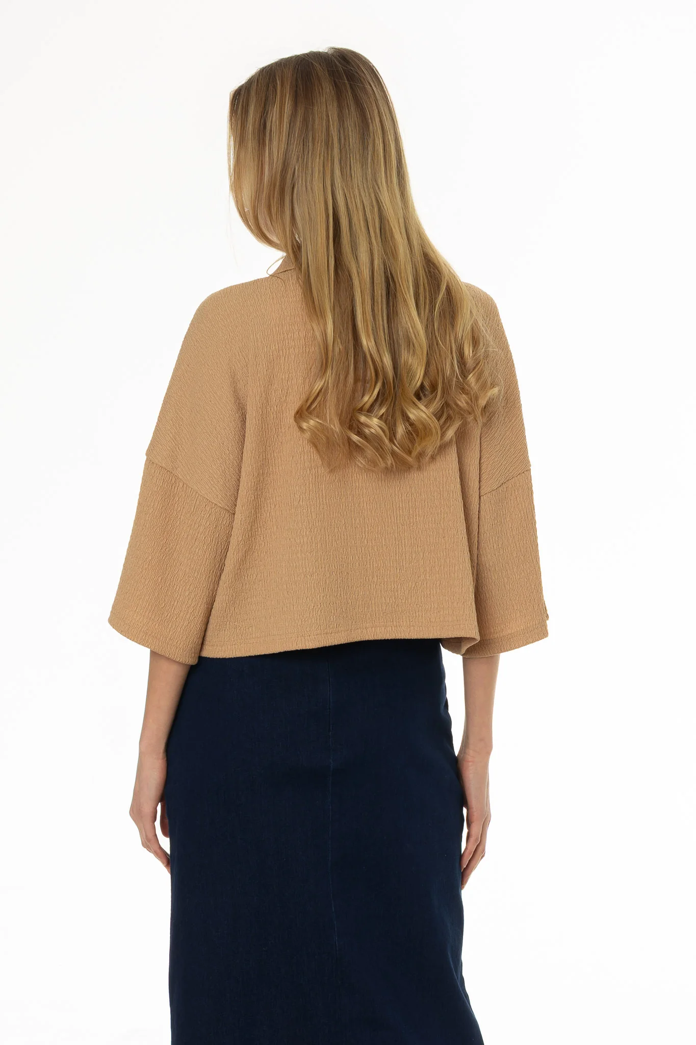 Tan Seersucker Cropped Blouse - Image 4