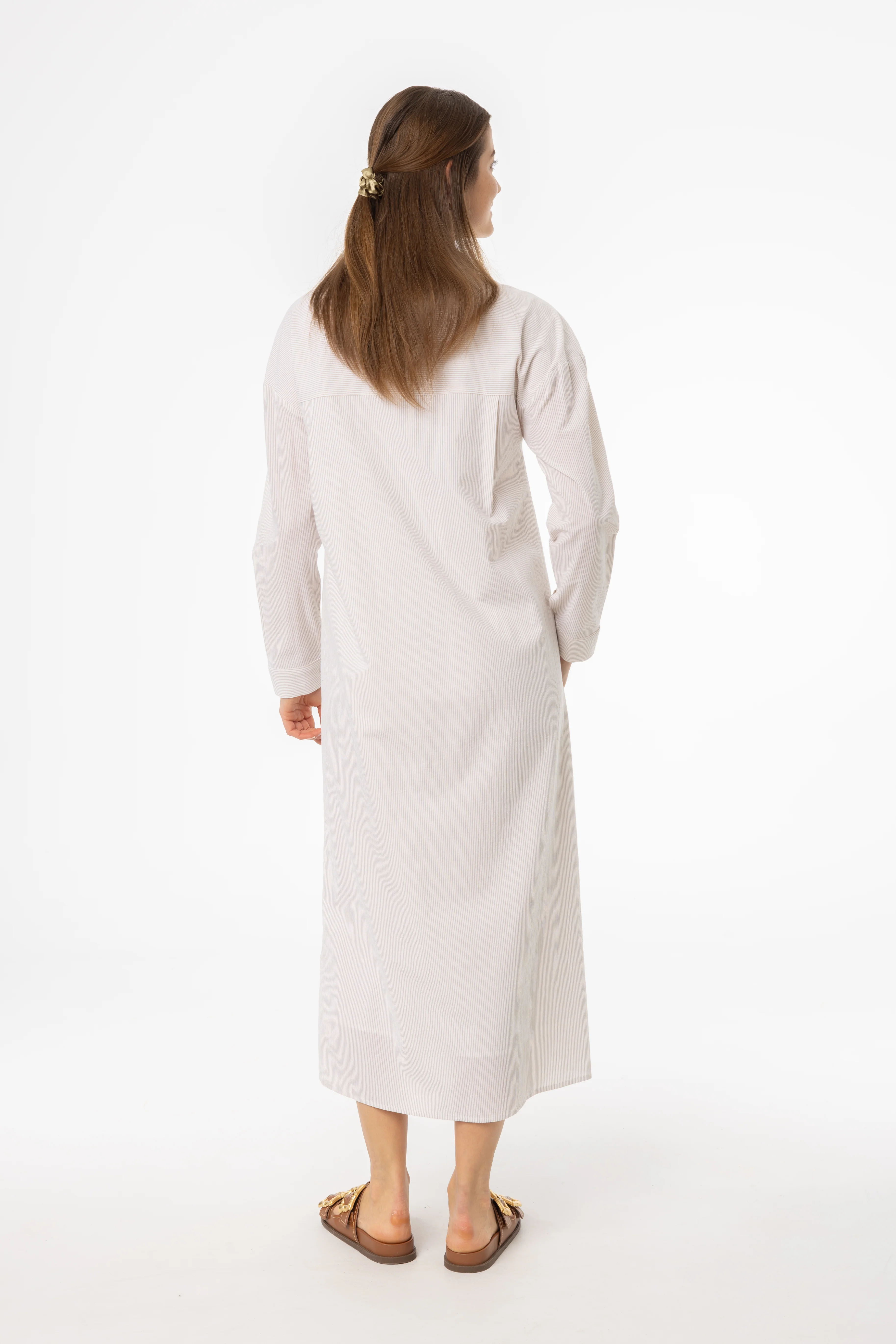 Tan Striped Maxi Shirt Dress - Image 3