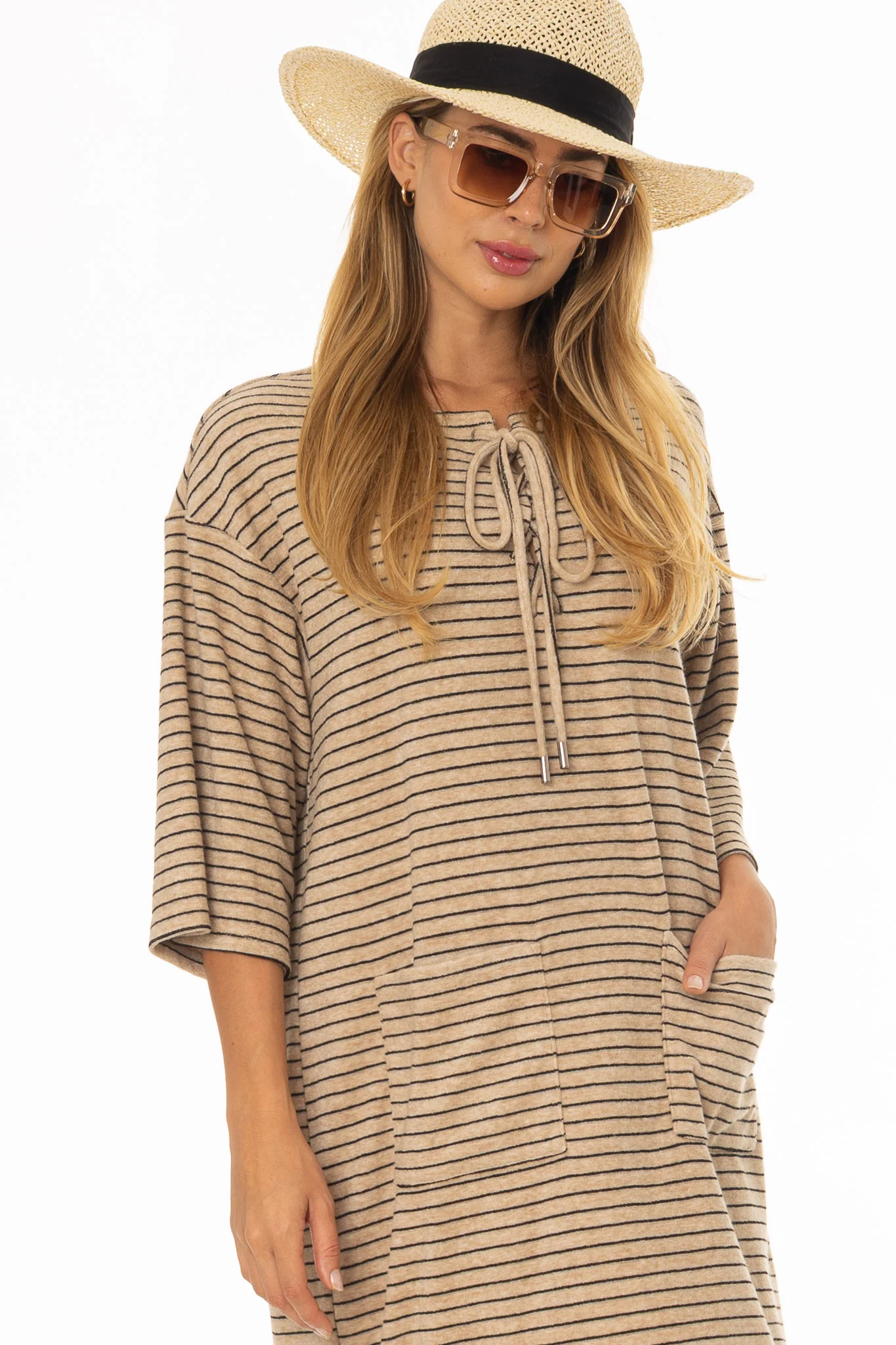 Tan Striped Terry Dress - Image 3