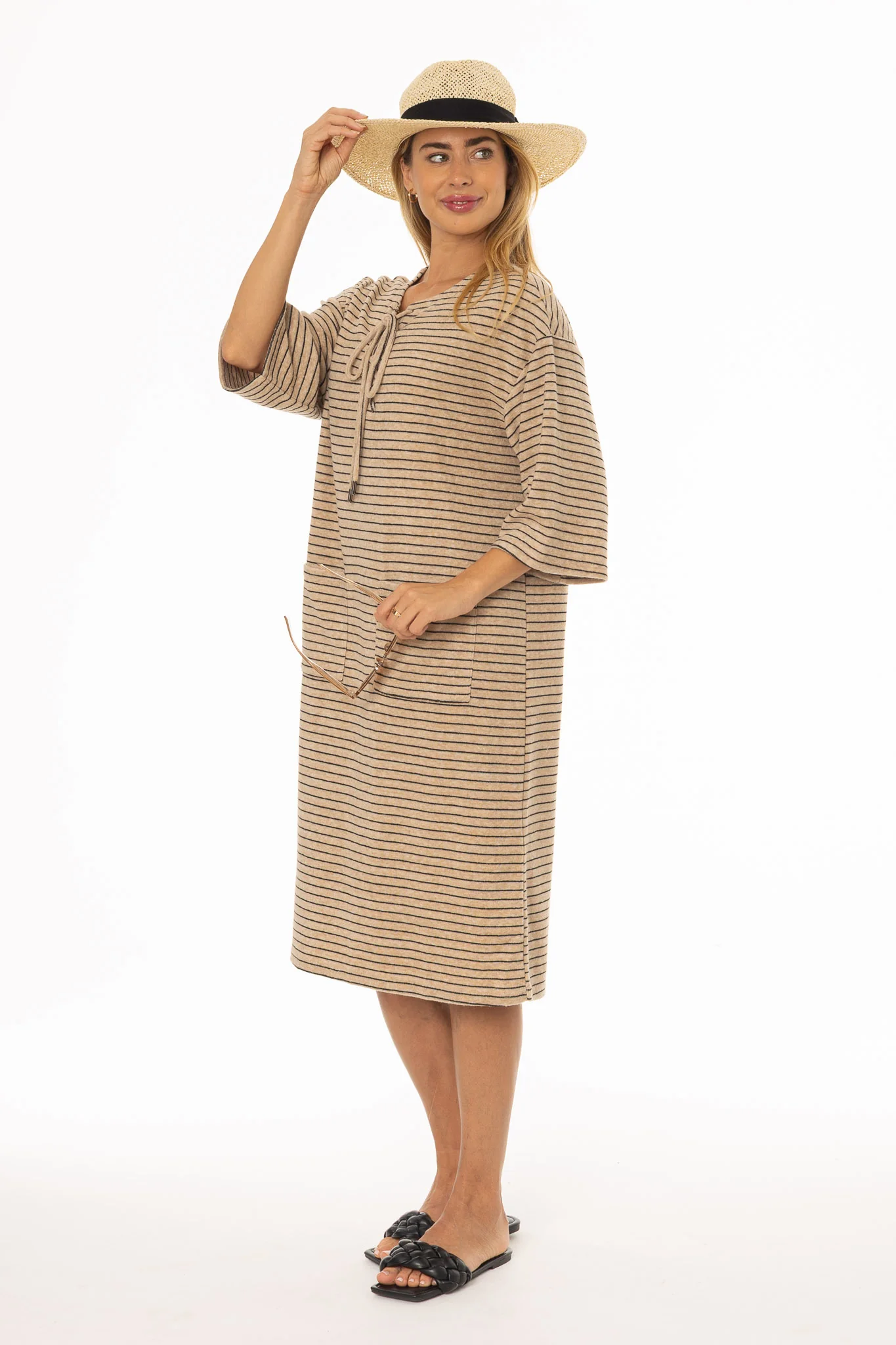 Tan Striped Terry Dress - Image 4