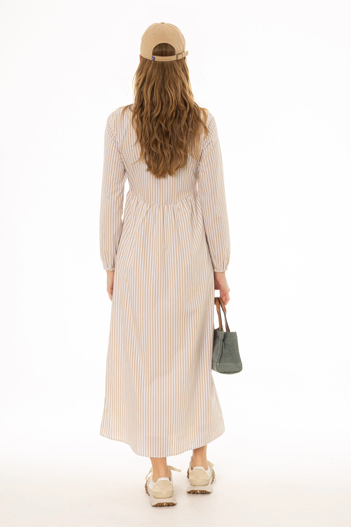 Tan Striped Waisted Maxi Dress - Image 4
