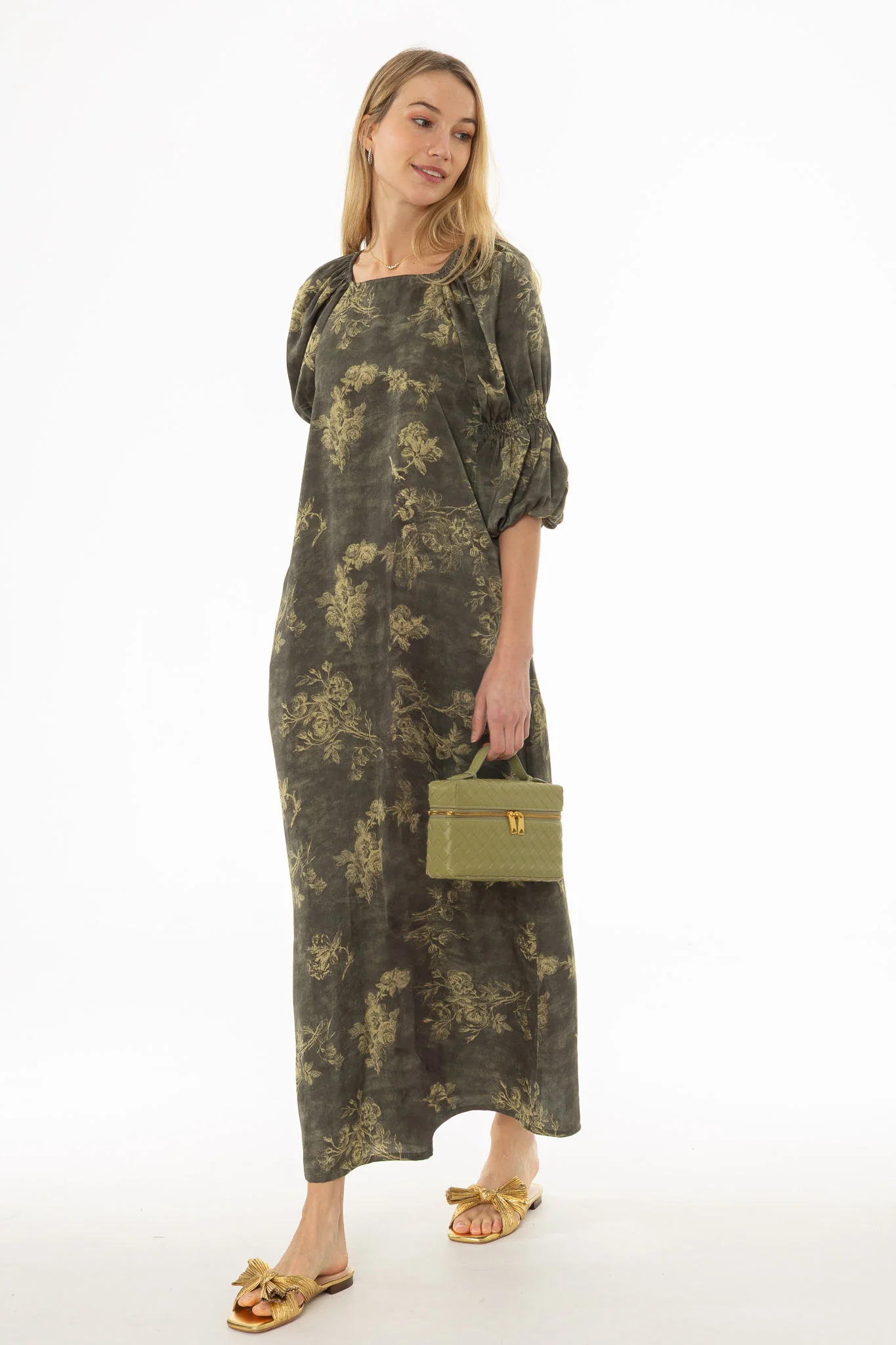 Olive Bubble Sleeve Maxi Dress - Image 3