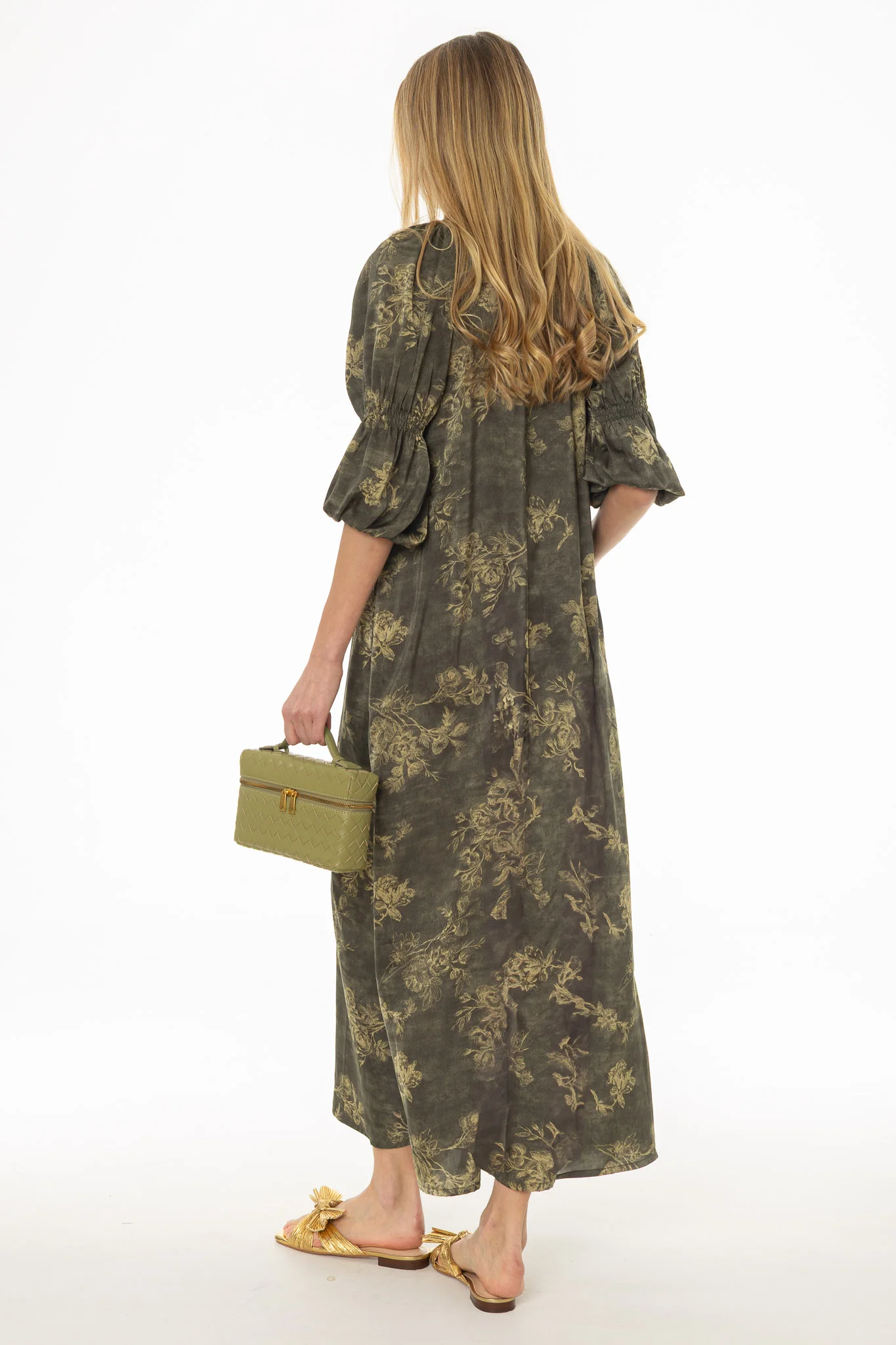 Olive Bubble Sleeve Maxi Dress - Image 4