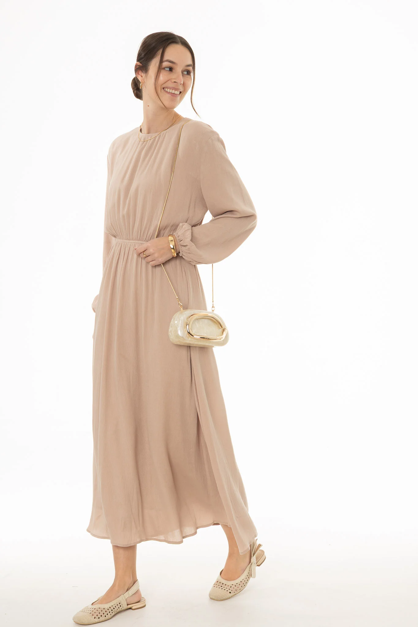 Tan Waisted Maxi Dress - Image 3
