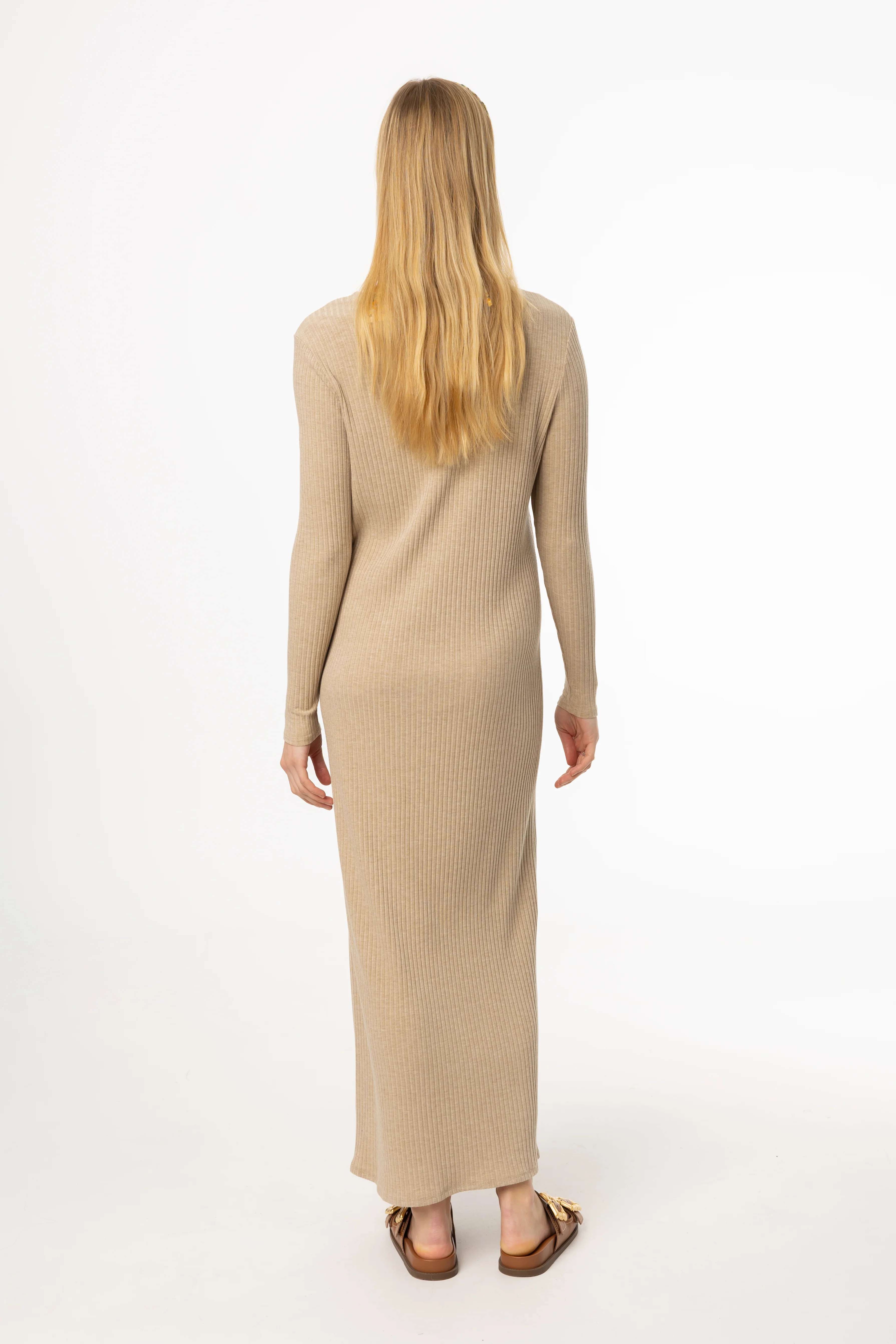 Tan Wide Ribbed Basic Maxi Dress - Image 3