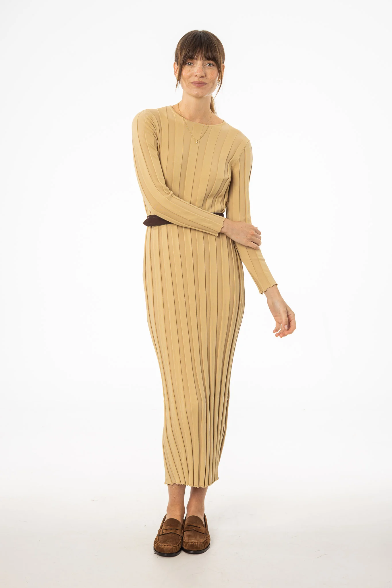 Tan Wide Ribbed Maxi Dress - Image 4