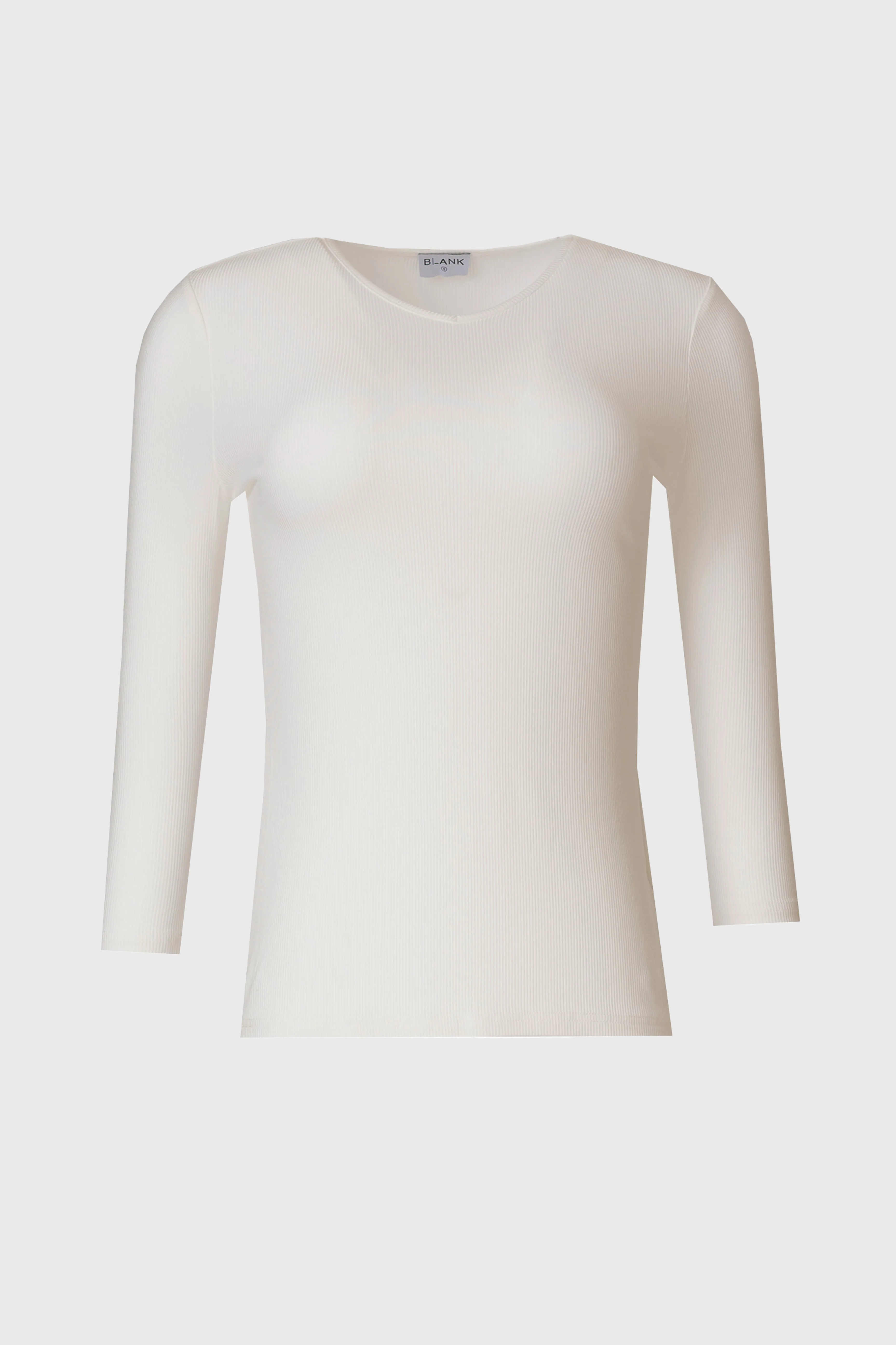 White Ribbed V-Neck 3/4 Sleeve Tee - Image 5