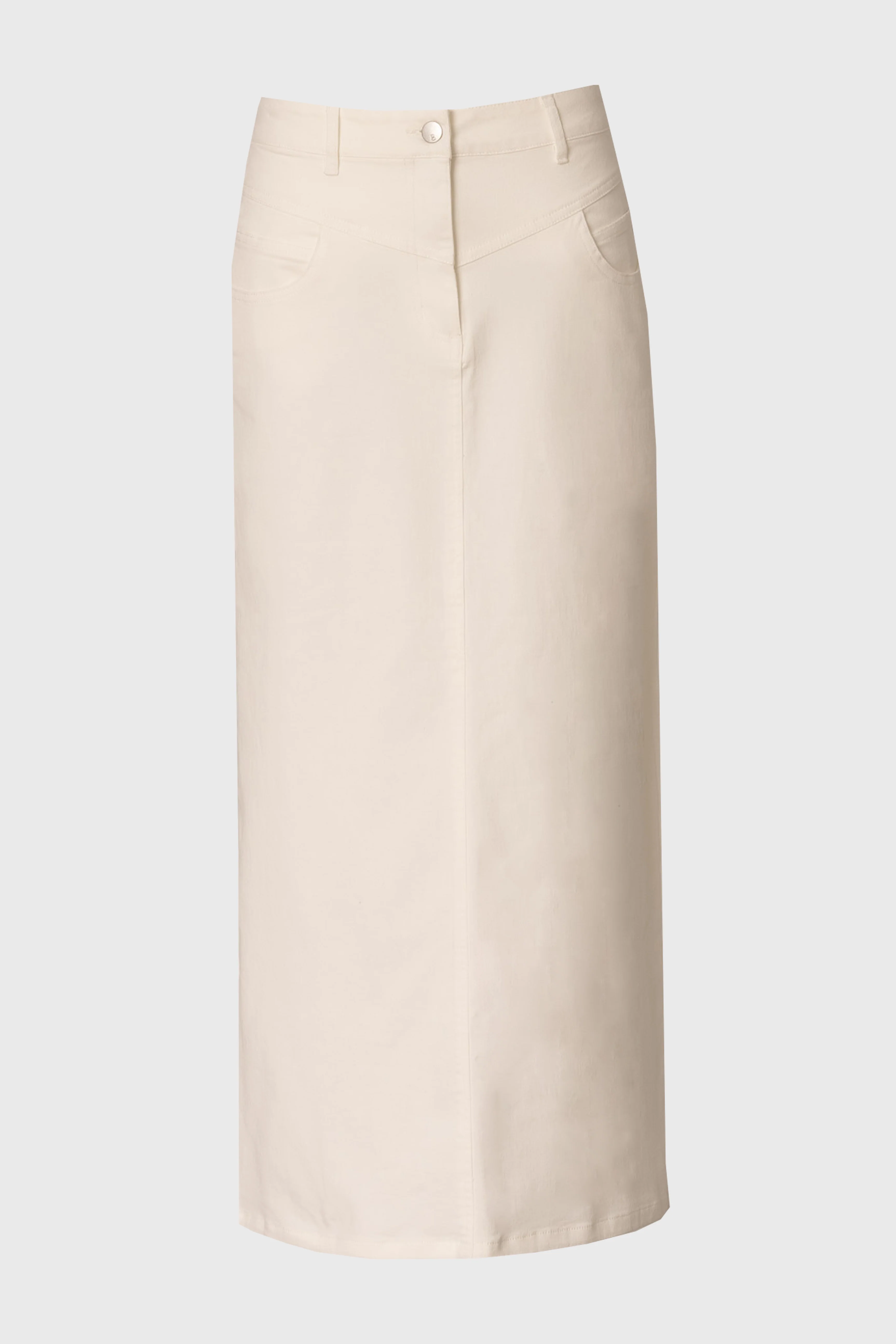 White Coin Pocket Denim Maxi Skirt - Image 6