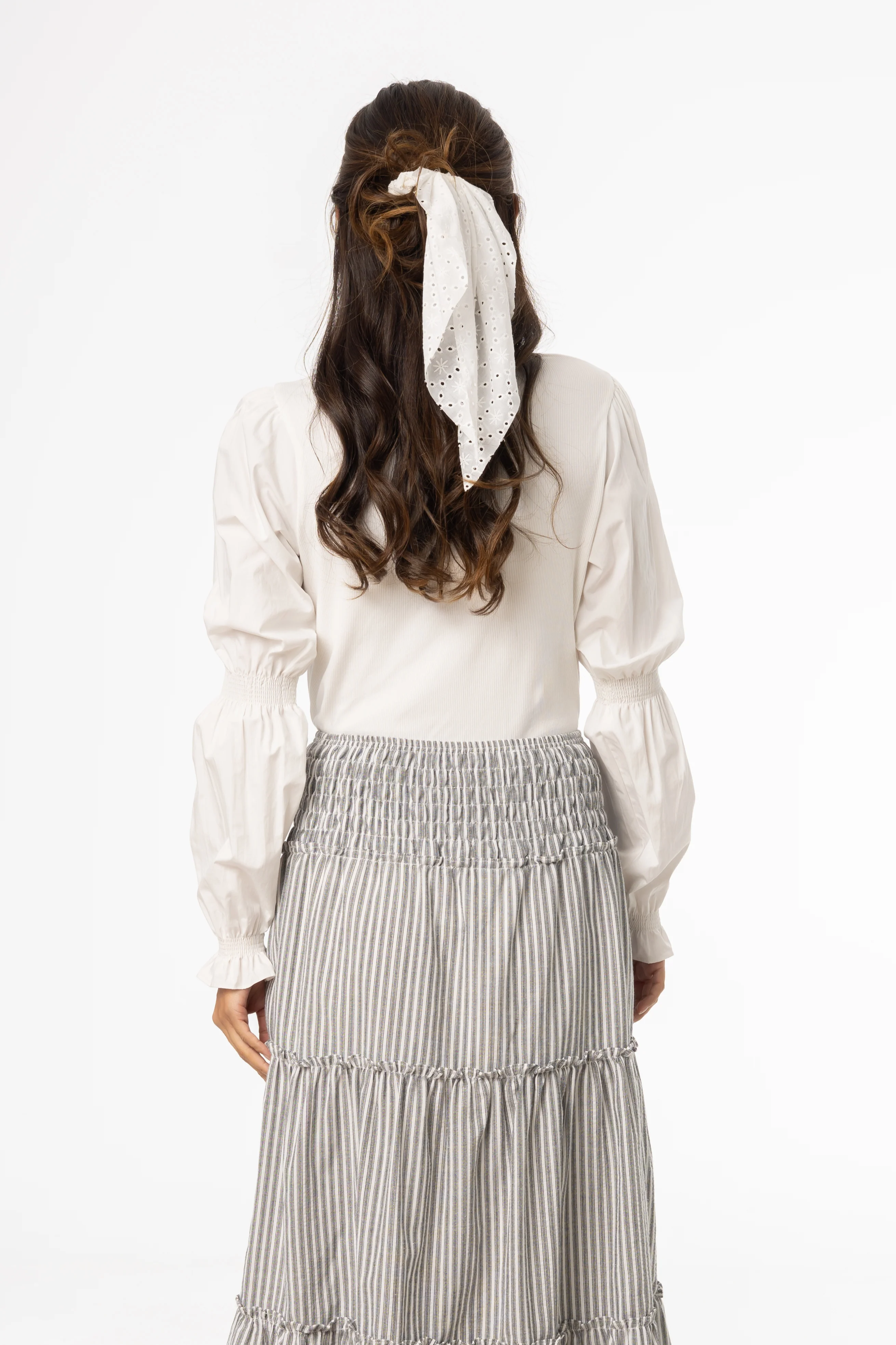 White Combo Gathered Sleeve T-Shirt - Image 3