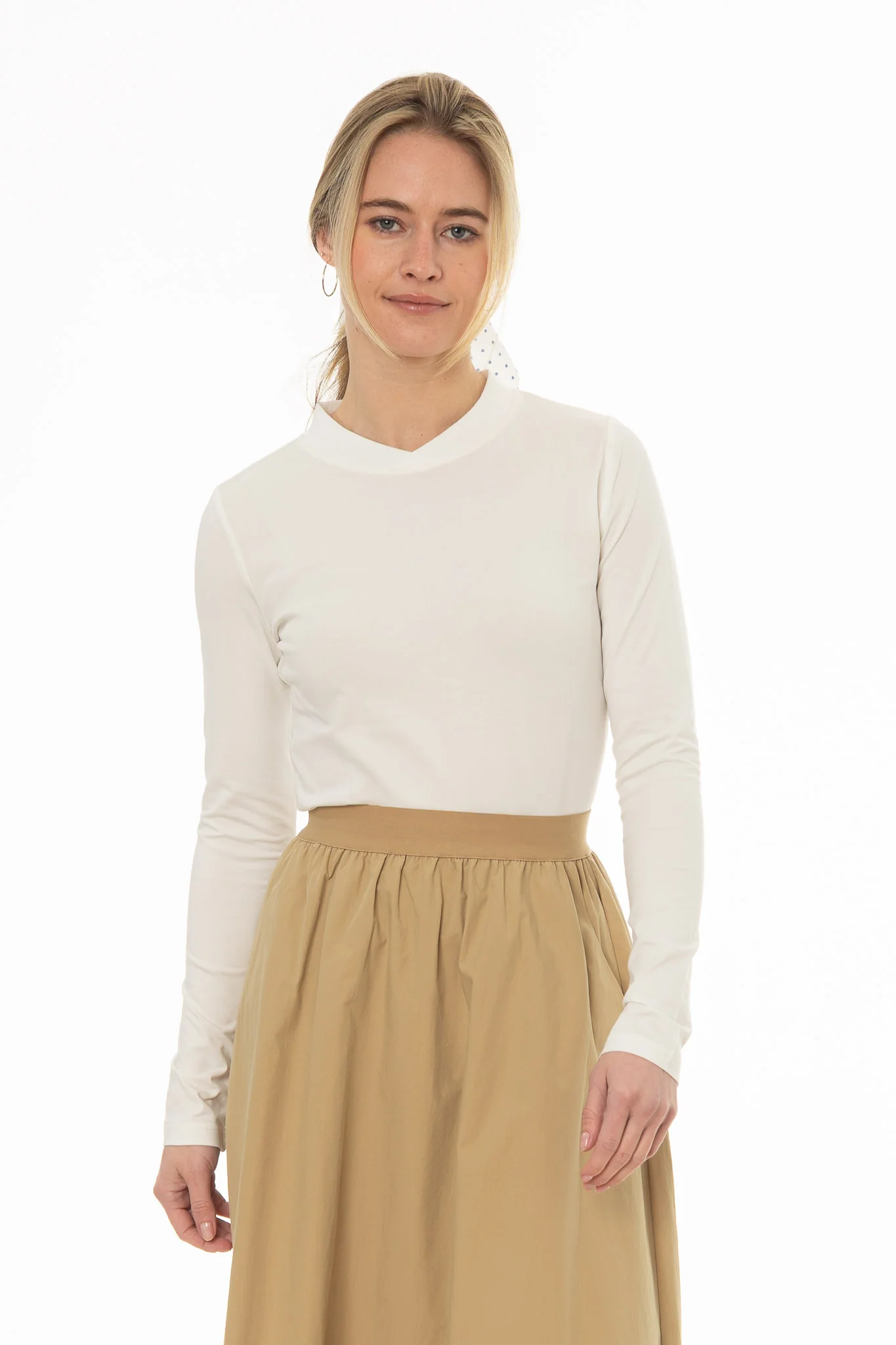 White Crossover Neck T-Shirt