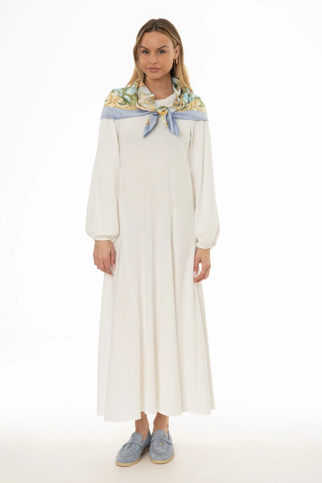 White Godet Seam Maxi Dress