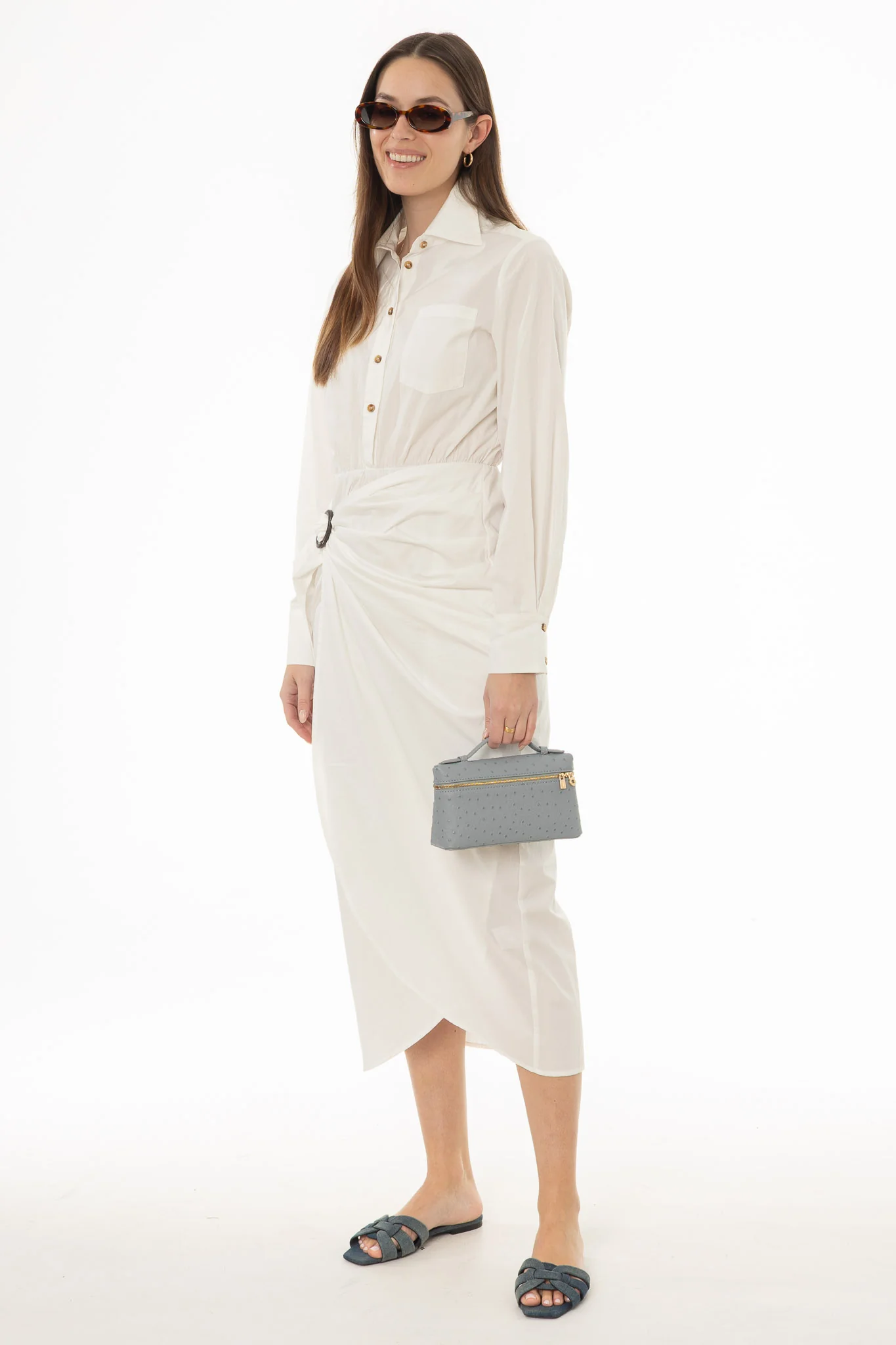 White Half Wrap Cotton Maxi Dress - Image 3