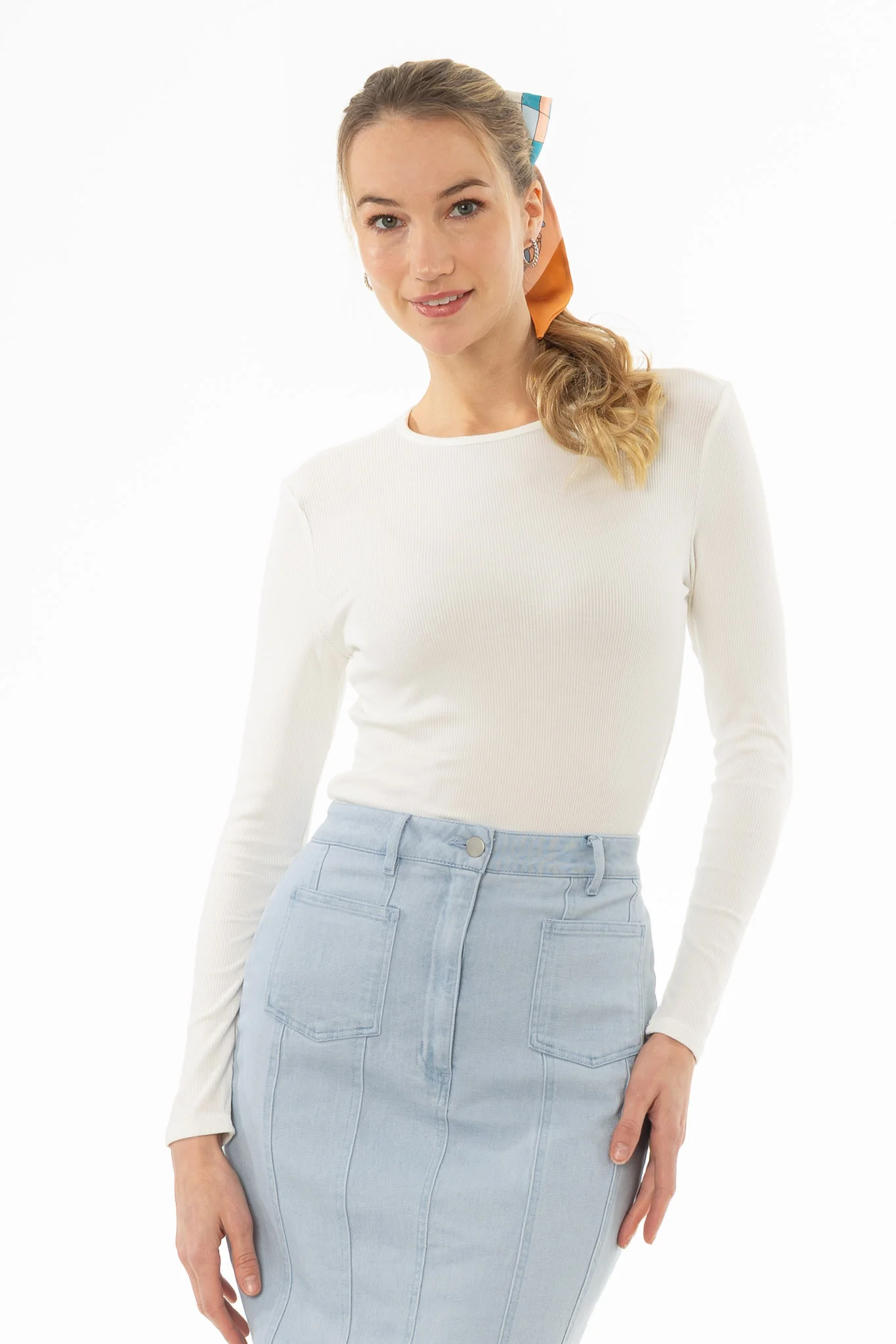 White Long Sleeve Ribbed T-Shirt