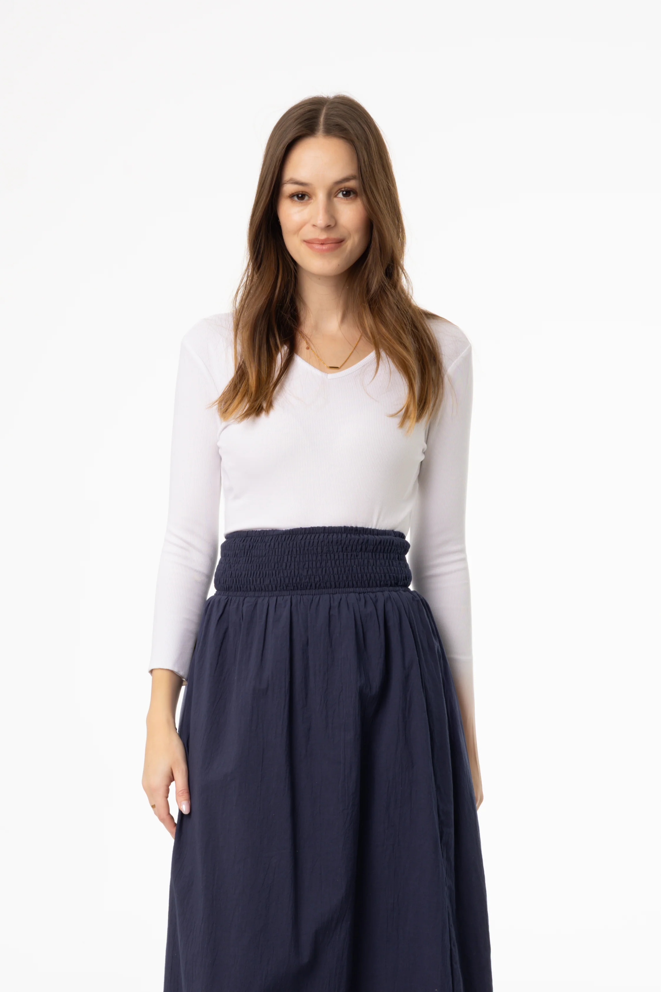 White Lower V Neck Tee - Image 4