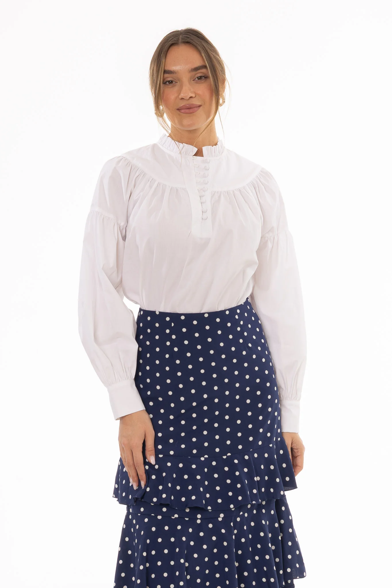 White Pintuck Ruffle Blouse
