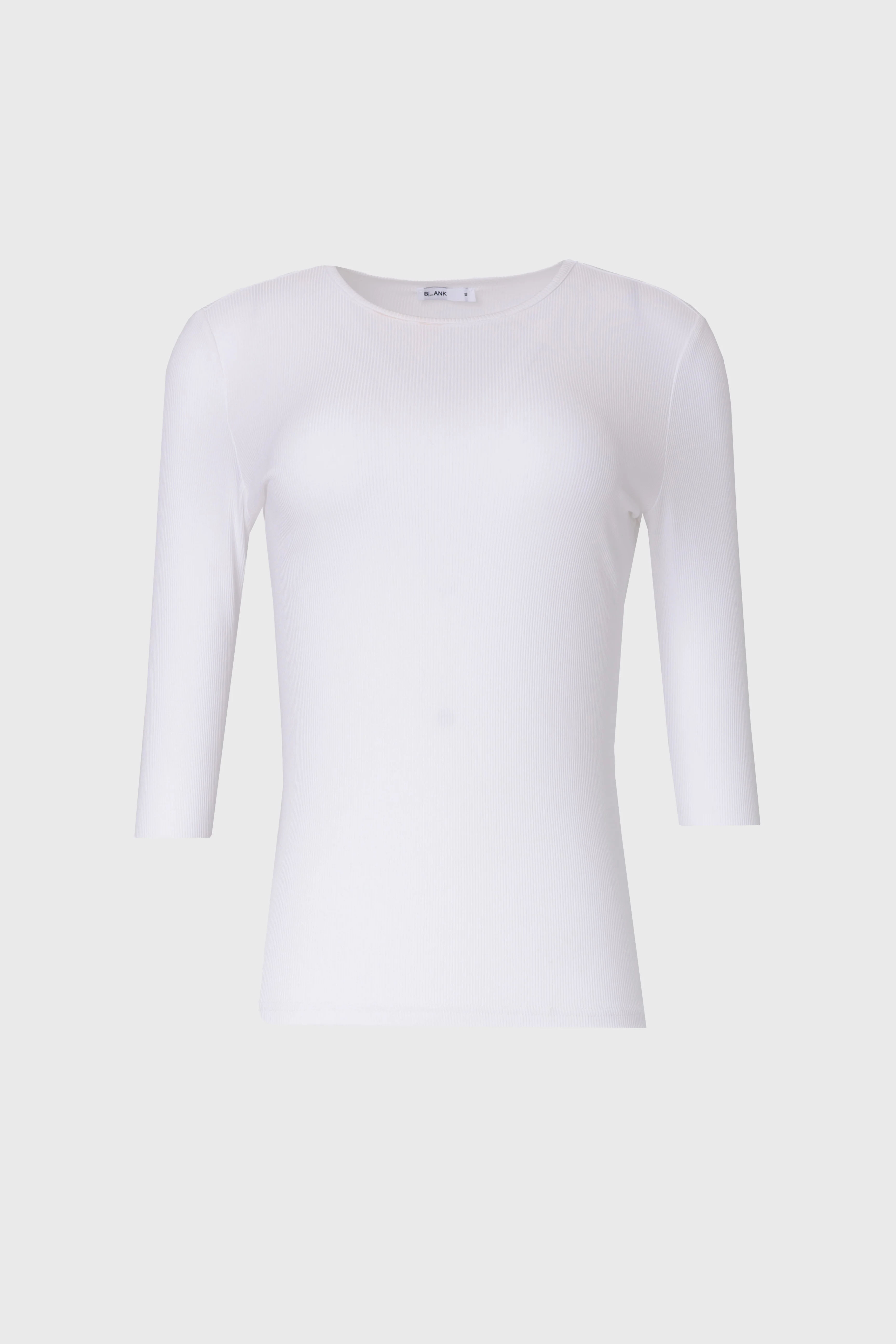 White Ribbed Round Neck 3/4 Sleeve T-Shirt - Image 5
