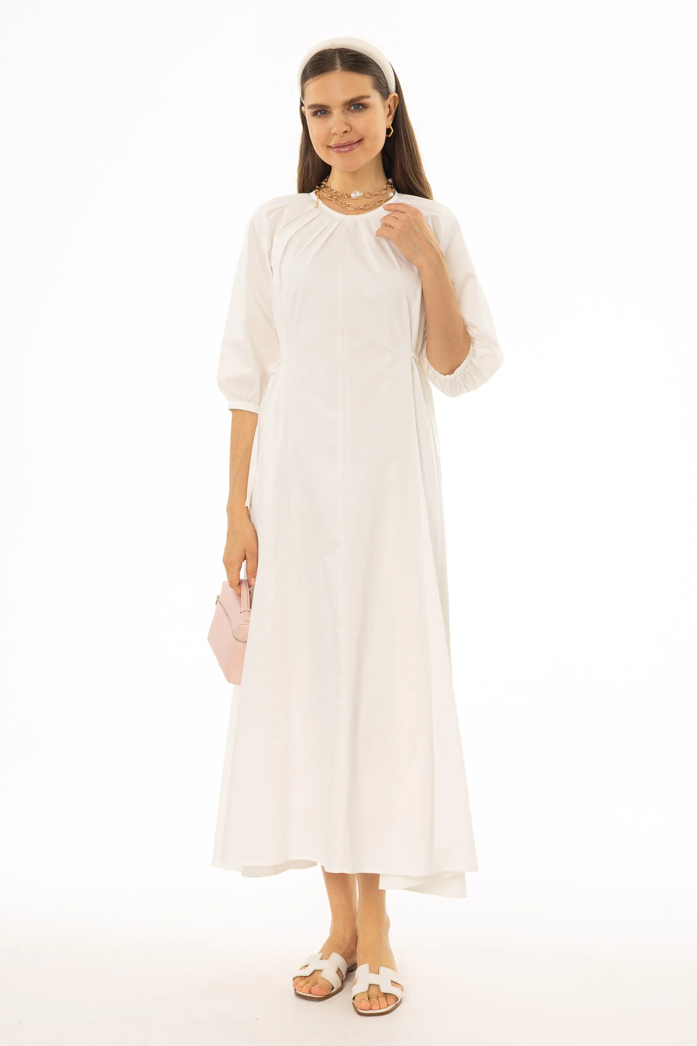White Side Tie Cotton Maxi Dress - Image 5