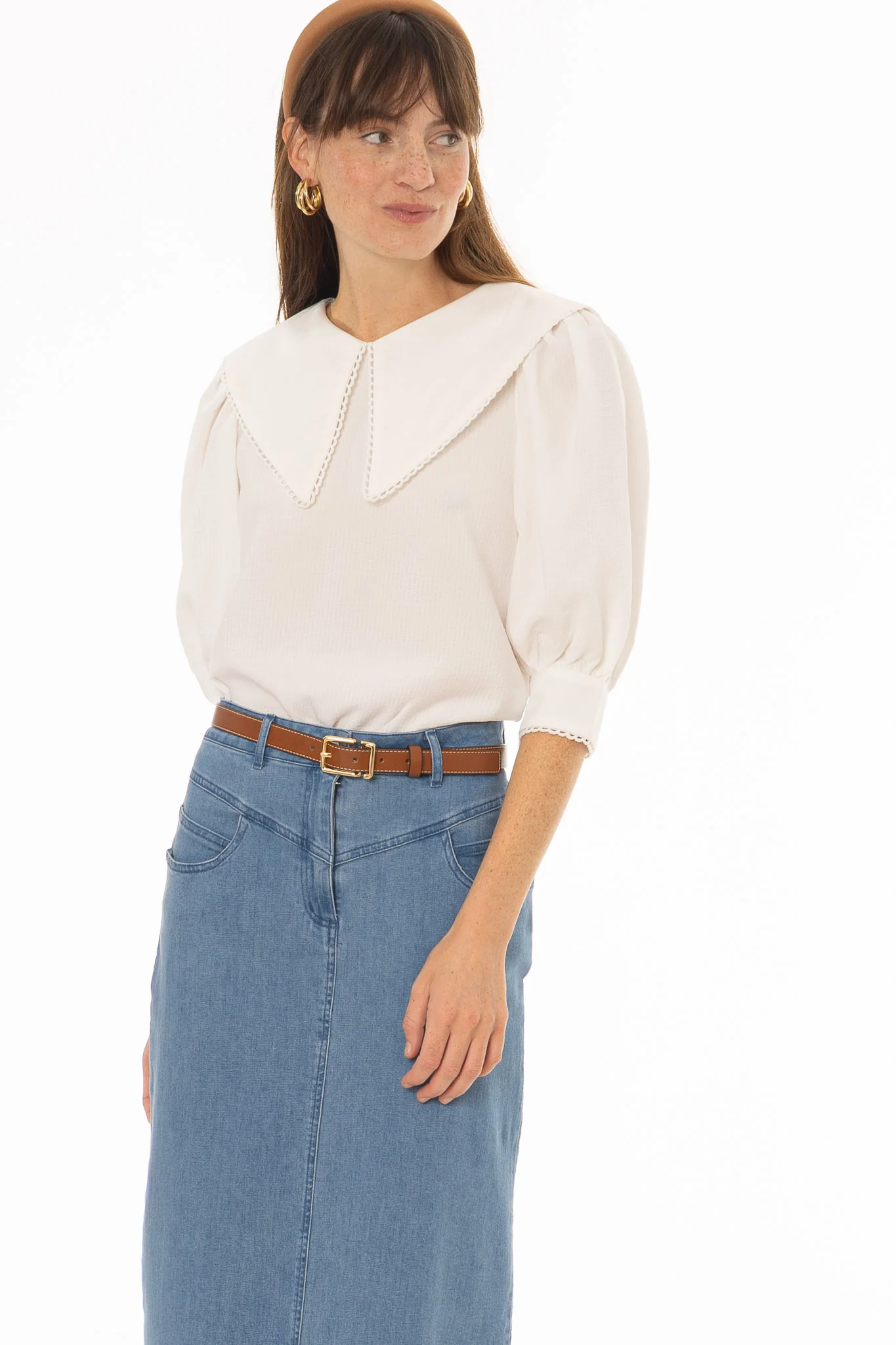 White Striped Seersucker Blouse - Image 2