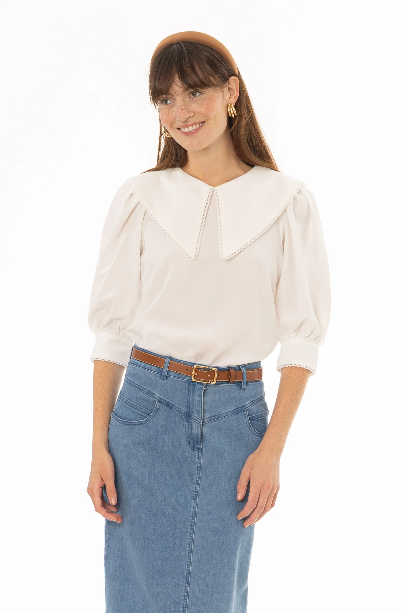 White Striped Seersucker Blouse - Image 5
