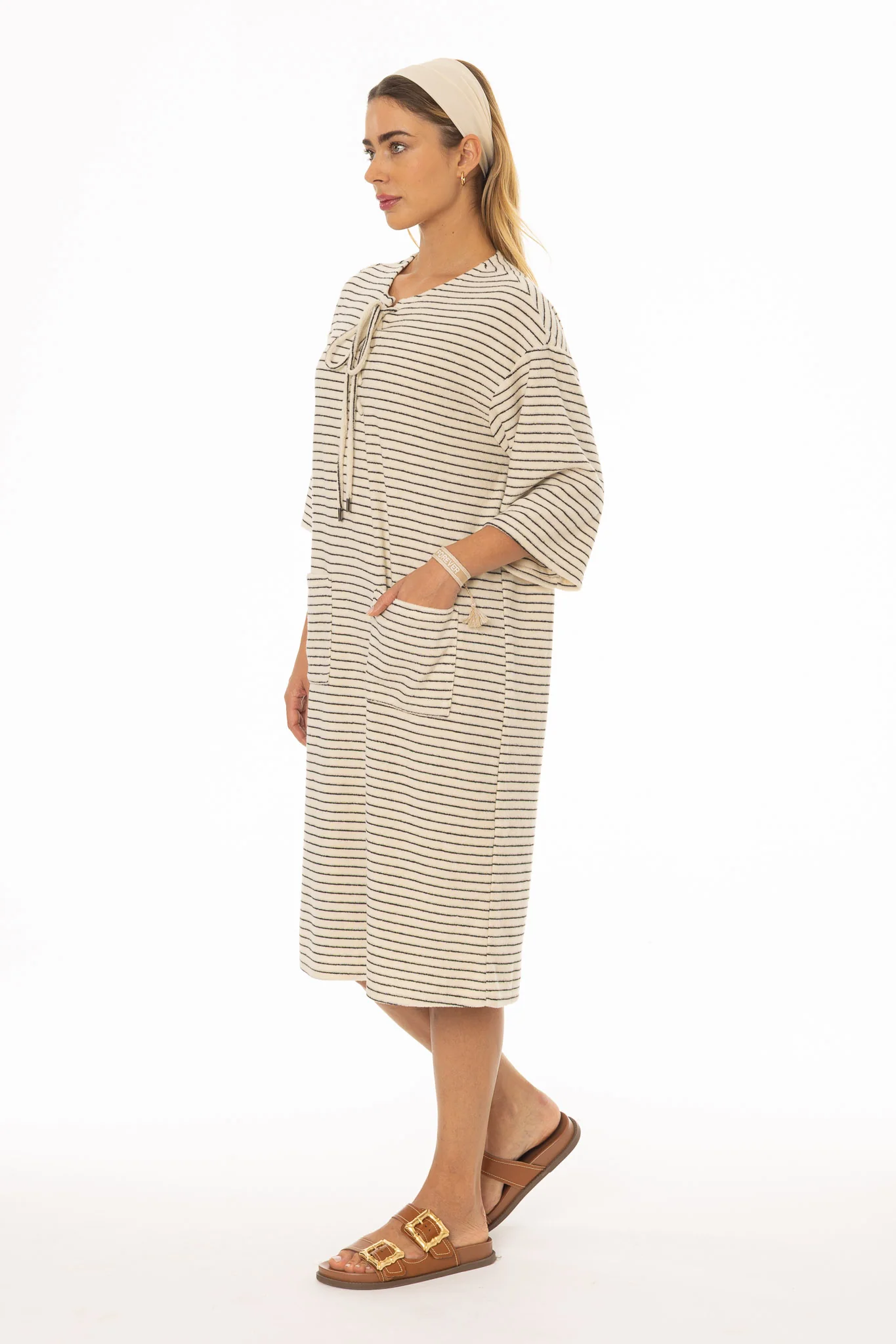 White Striped Terry Dress - Image 2