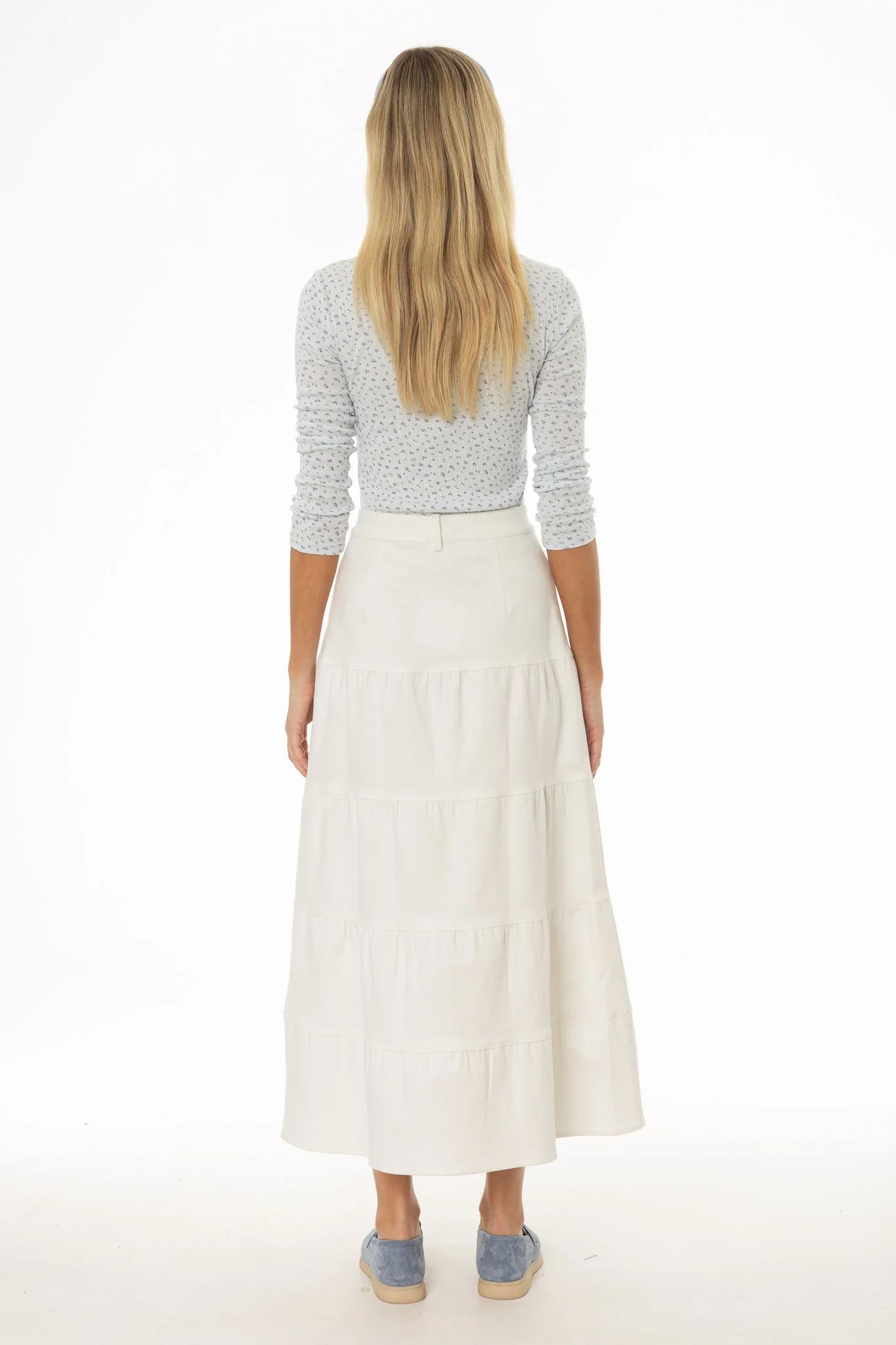 White Tiered Denim Maxi Skirt - Image 4
