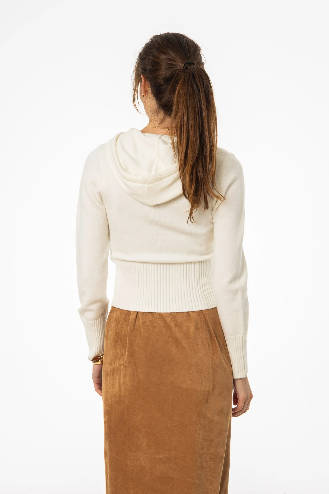 White Zipper Knit Hoodie - Image 4