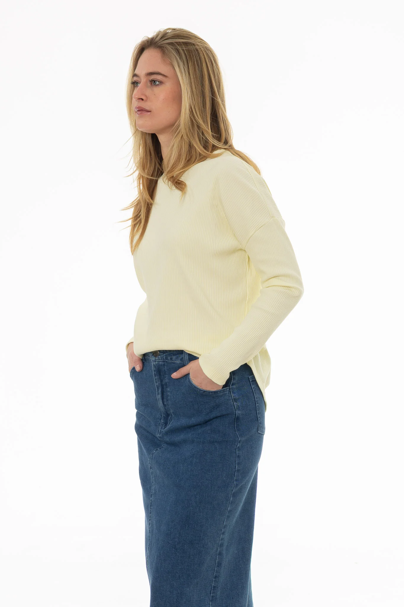 Yellow Ribbed Dolman Sleeve T-Shirt - Image 3