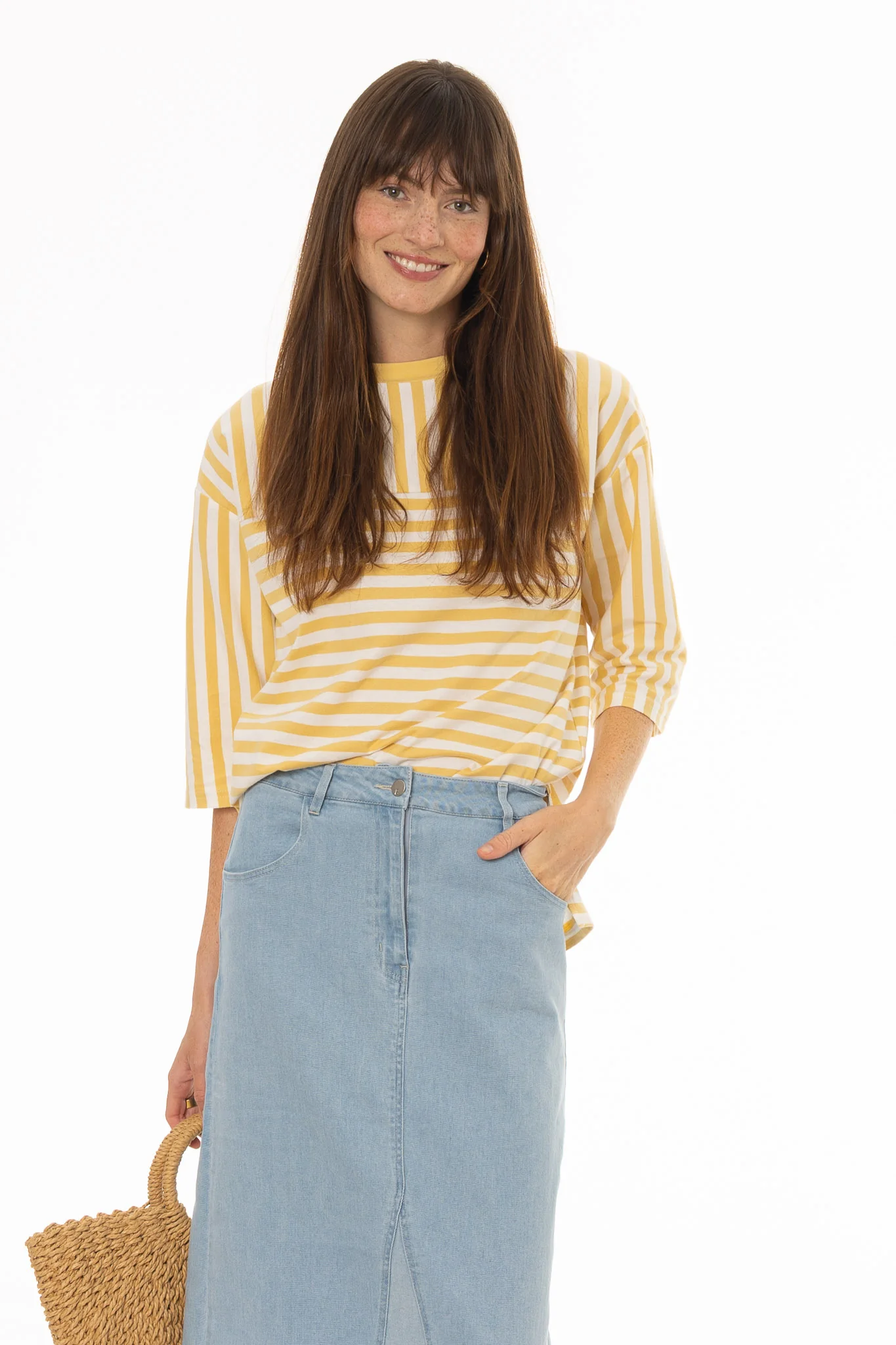 Yellow Striped Contrast T-Shirt - Image 5
