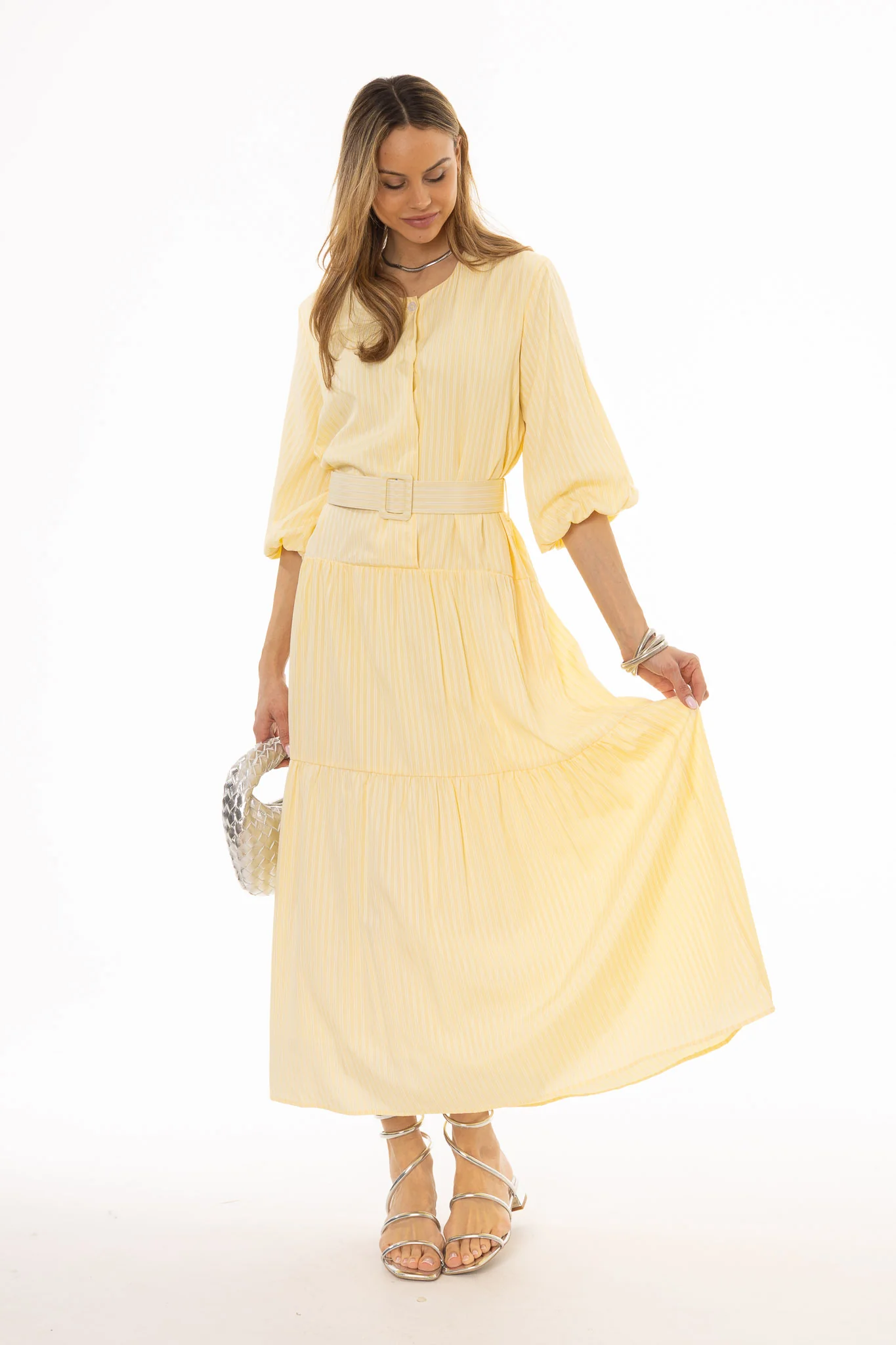 Yellow Striped Tiered Maxi Dress - Image 5