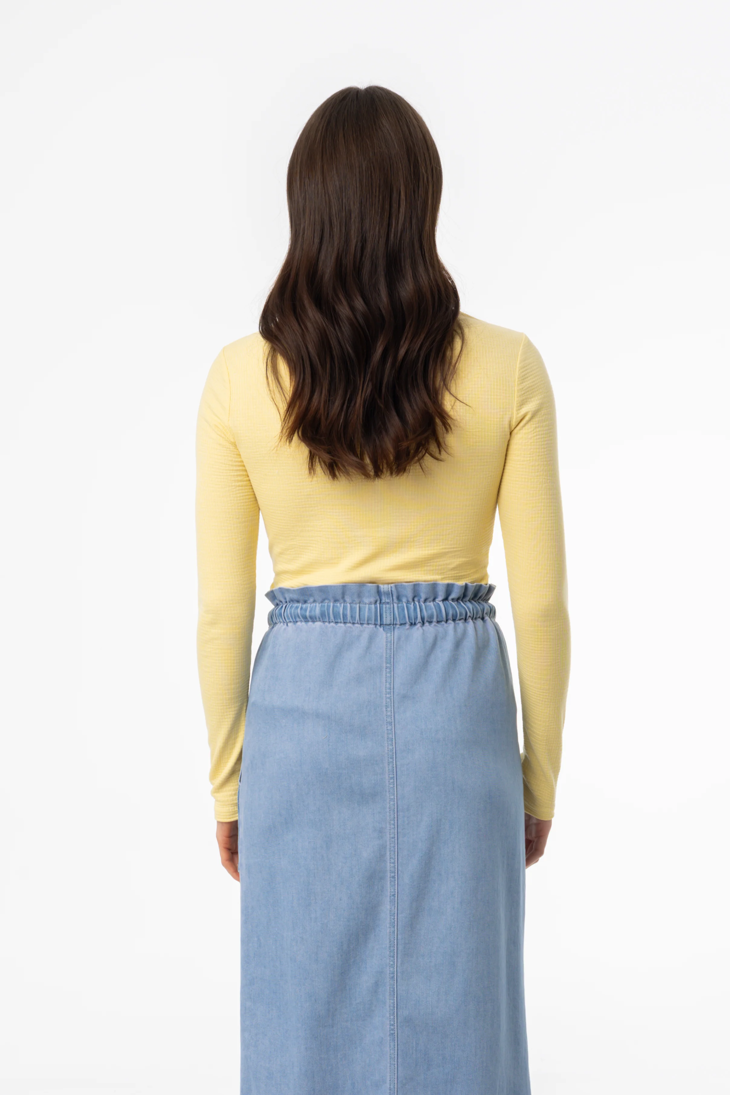 Yellow Waved Round Neck Long Sleeve T Shirt - Image 3